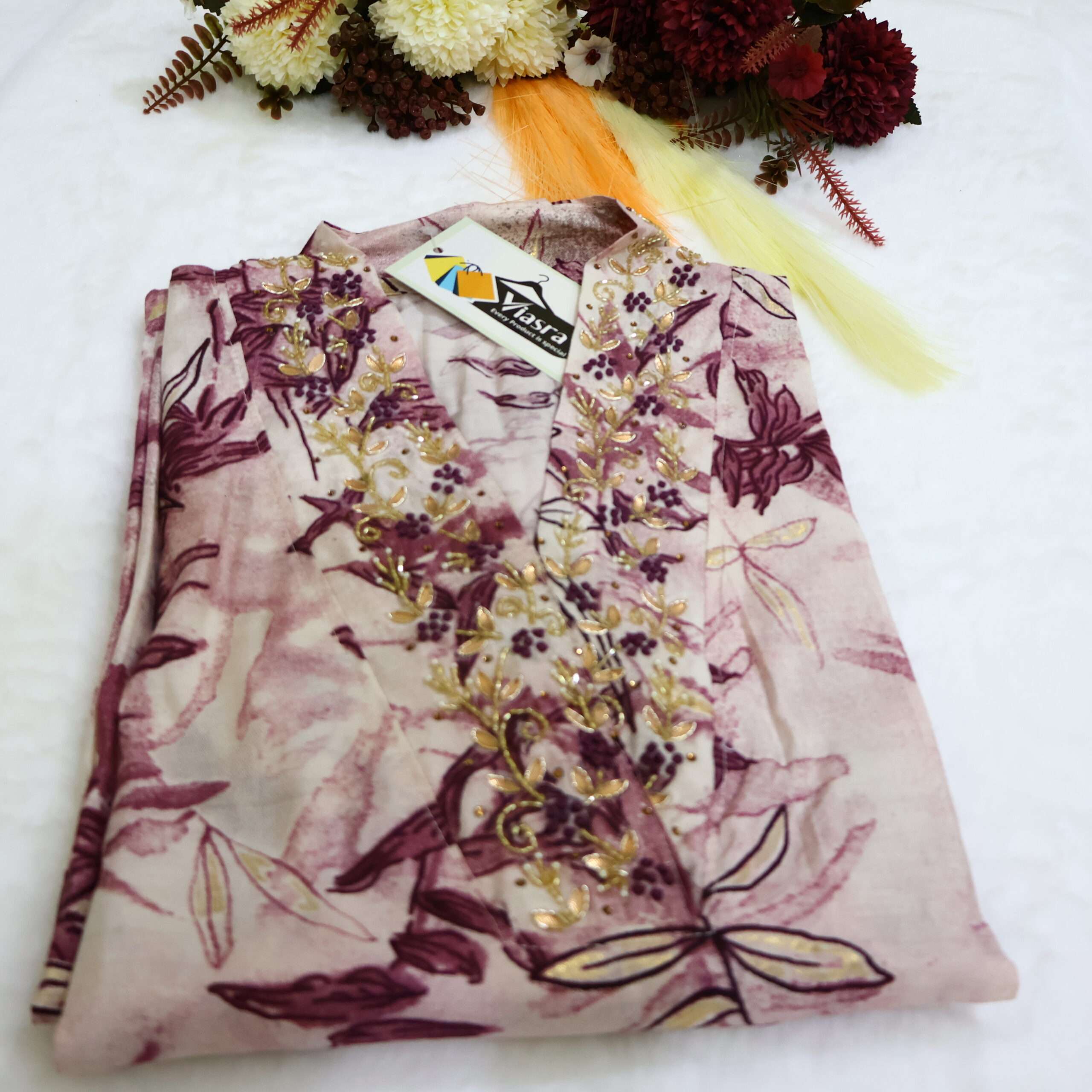 Capsule Foil Print Kurta & Pant Set with Handwork