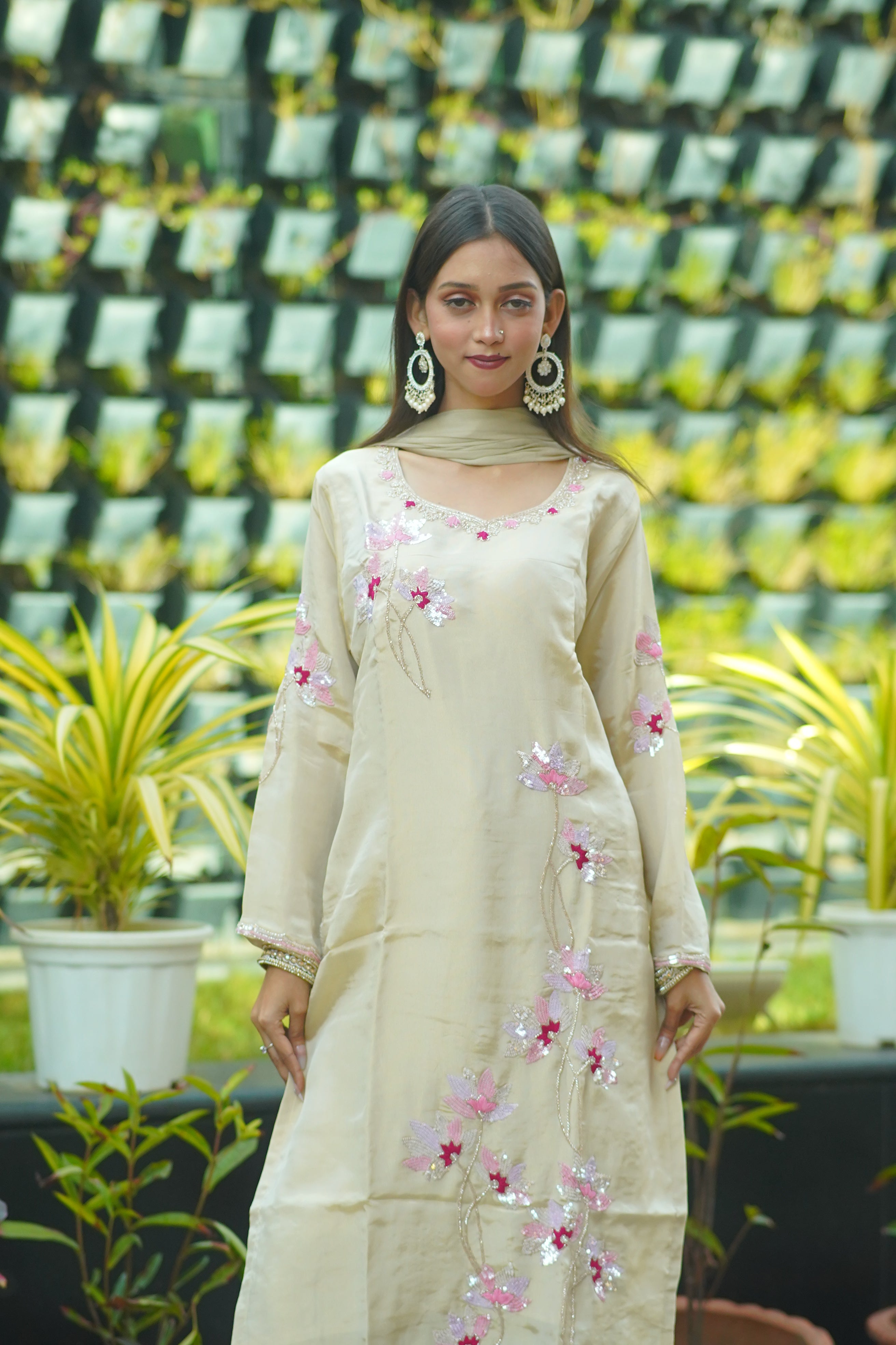 HO Silk Handworked Suit with Dupatta – Premium Floral Embellished Set