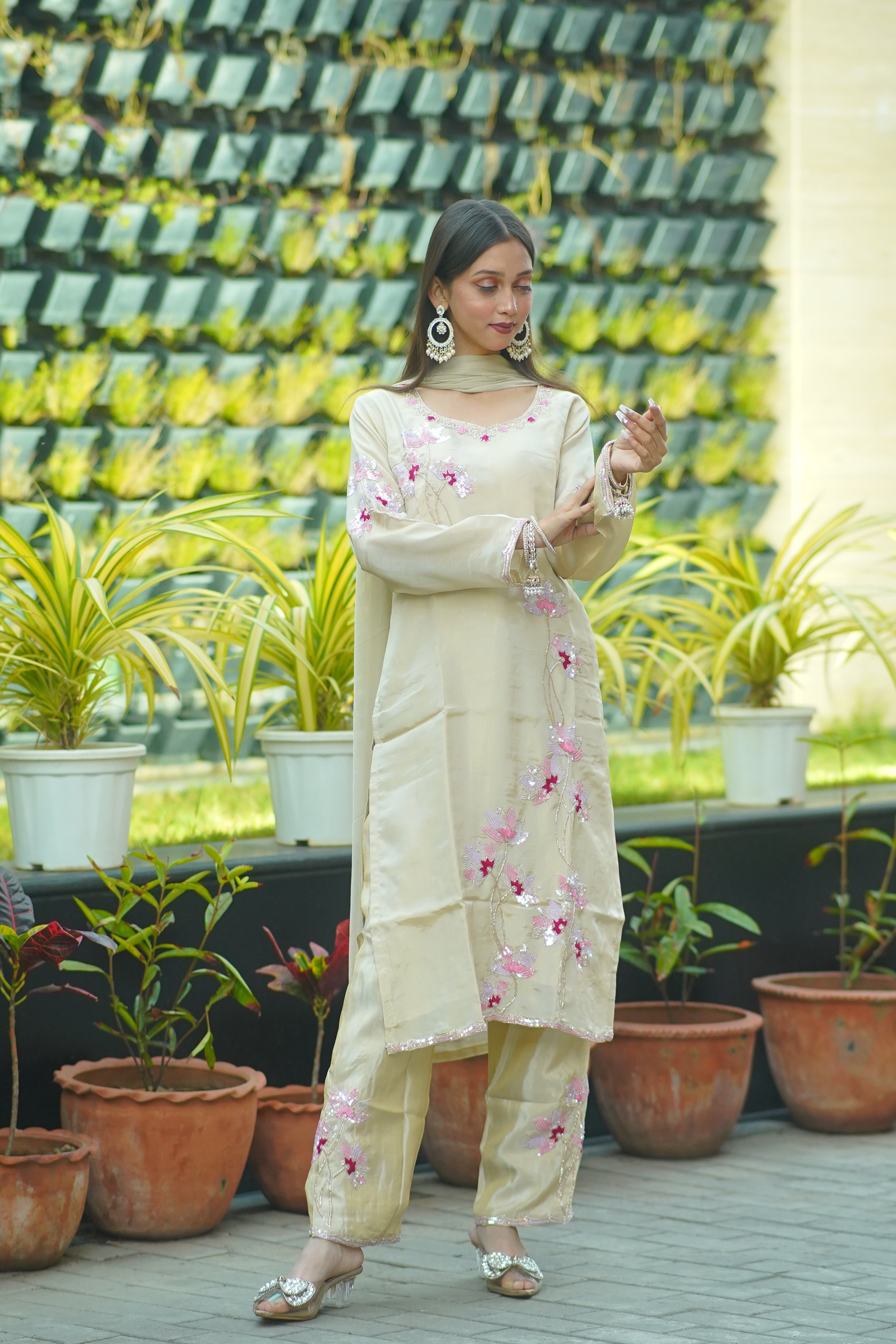 HO Silk Handworked Suit with Dupatta – Premium Floral Embellished Set