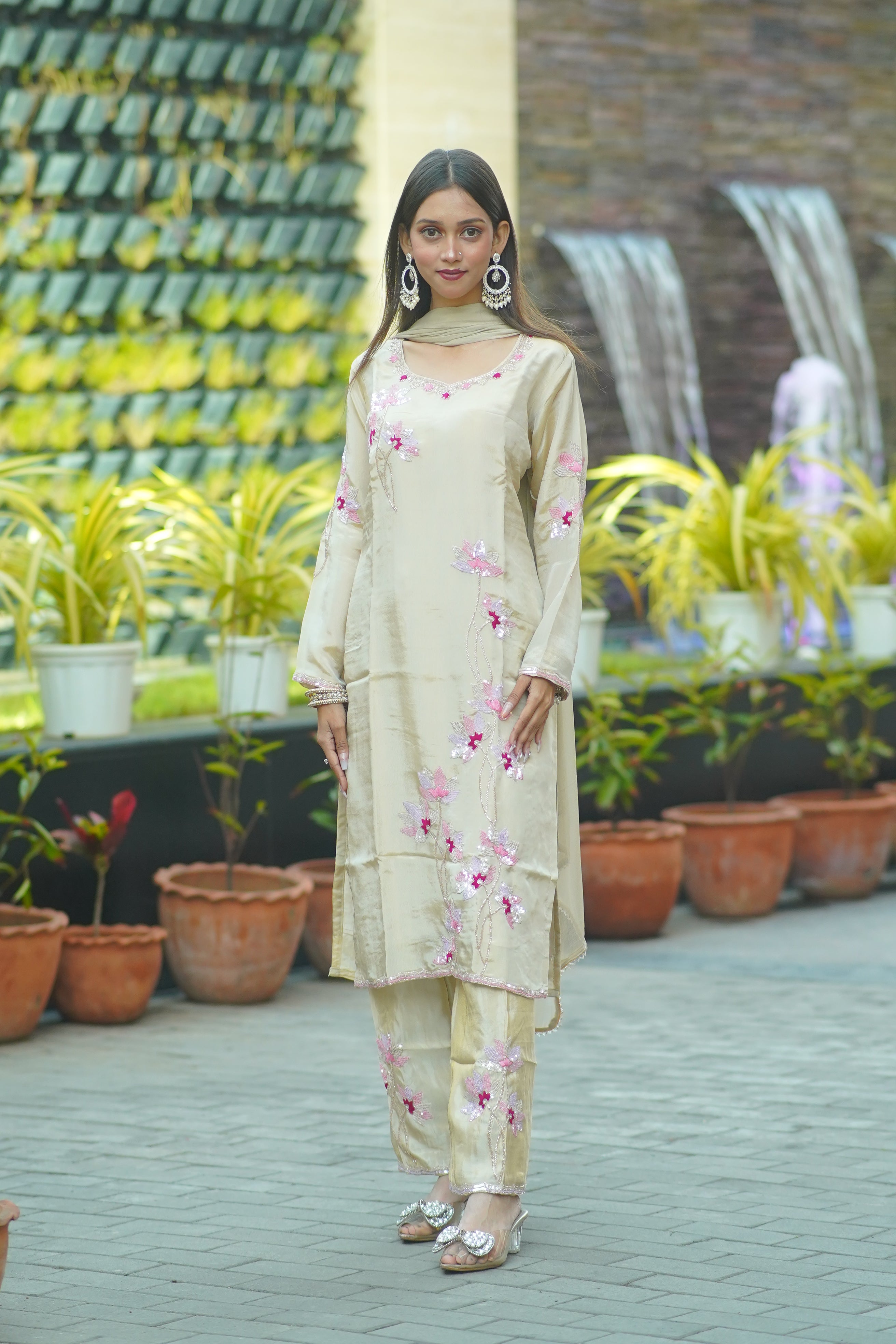 HO Silk Handworked Suit with Dupatta – Premium Floral Embellished Set