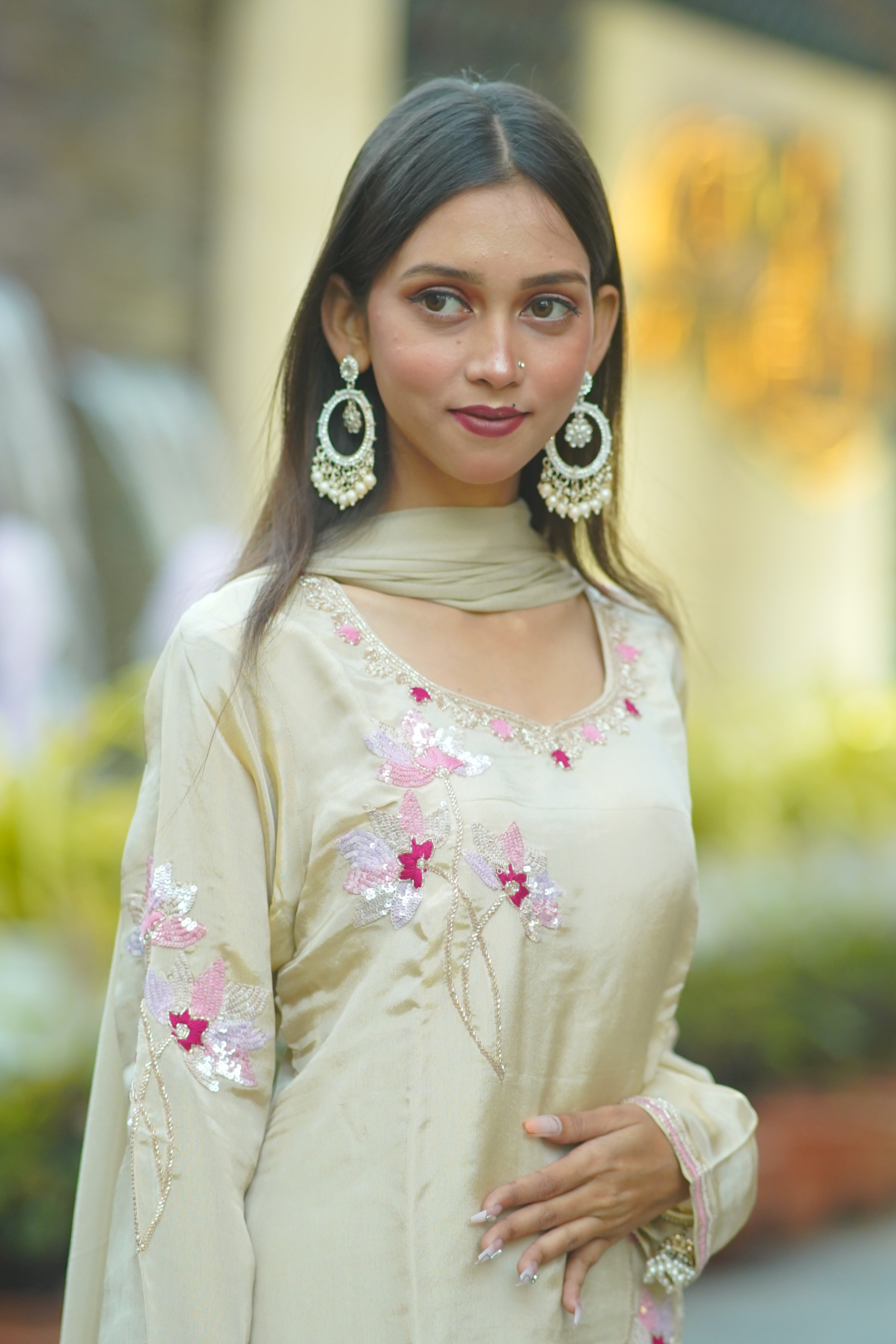 HO Silk Handworked Suit with Dupatta – Premium Floral Embellished Set