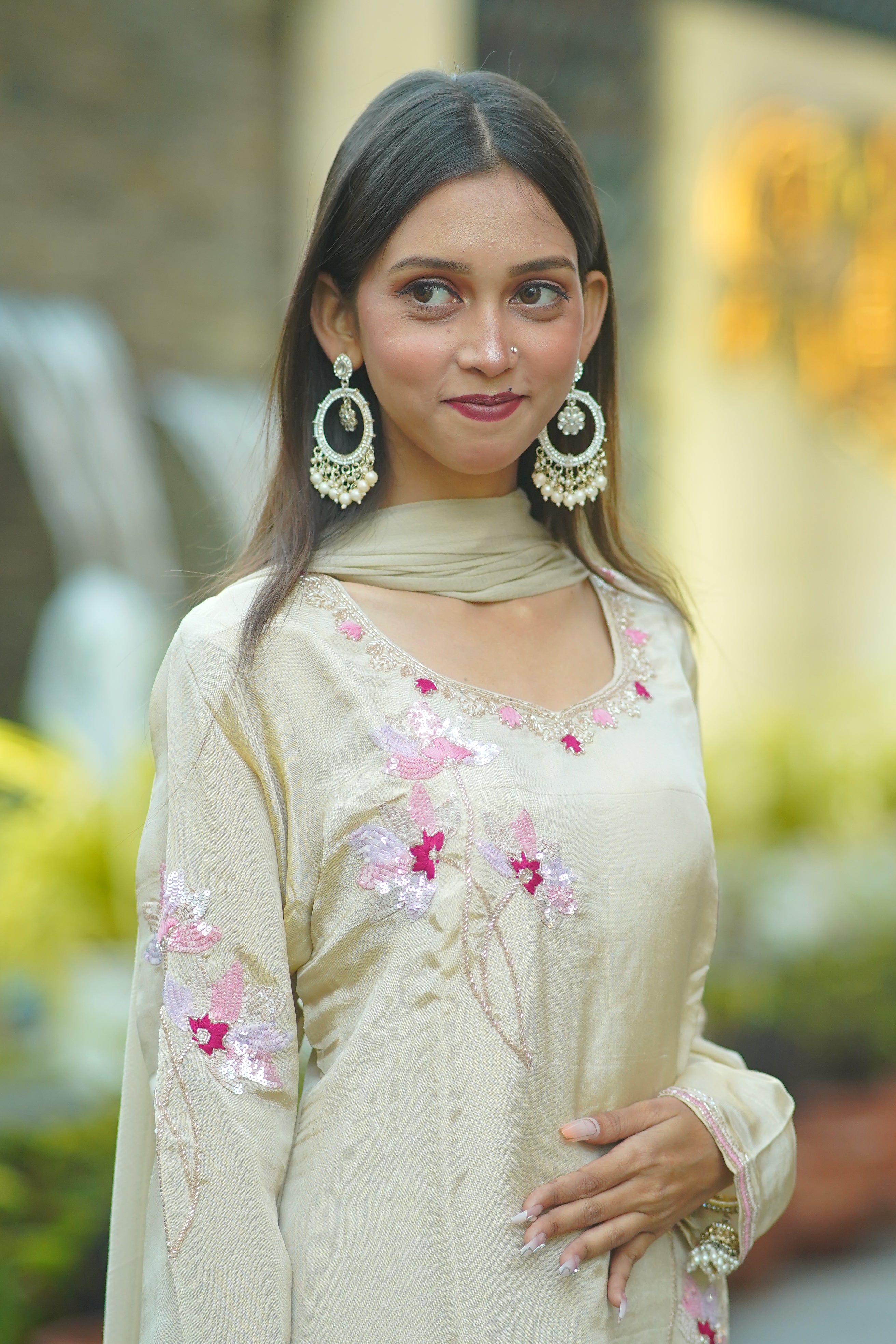 HO Silk Handworked Suit with Dupatta – Premium Floral Embellished Set