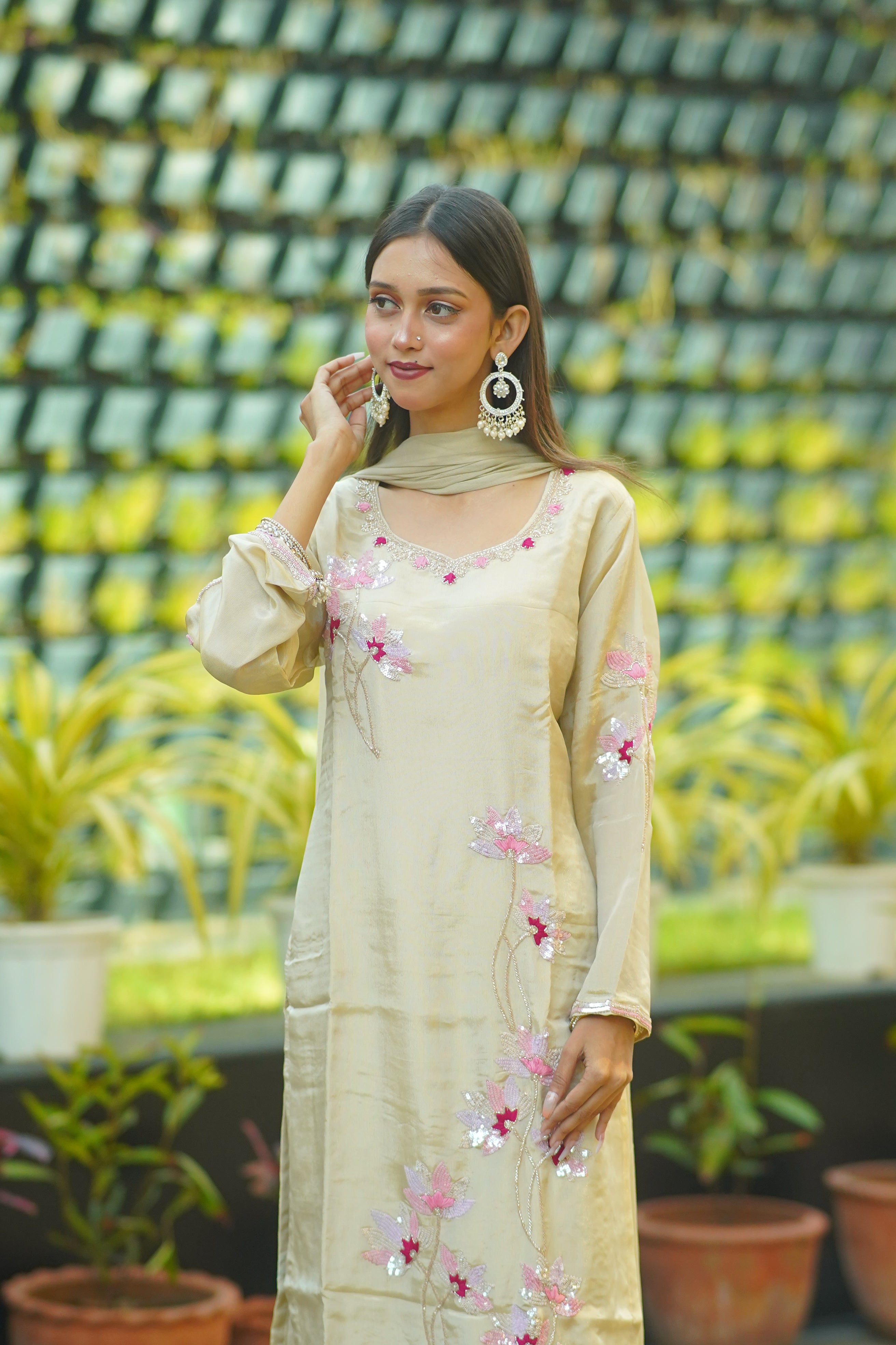 HO Silk Handworked Suit with Dupatta – Premium Floral Embellished Set