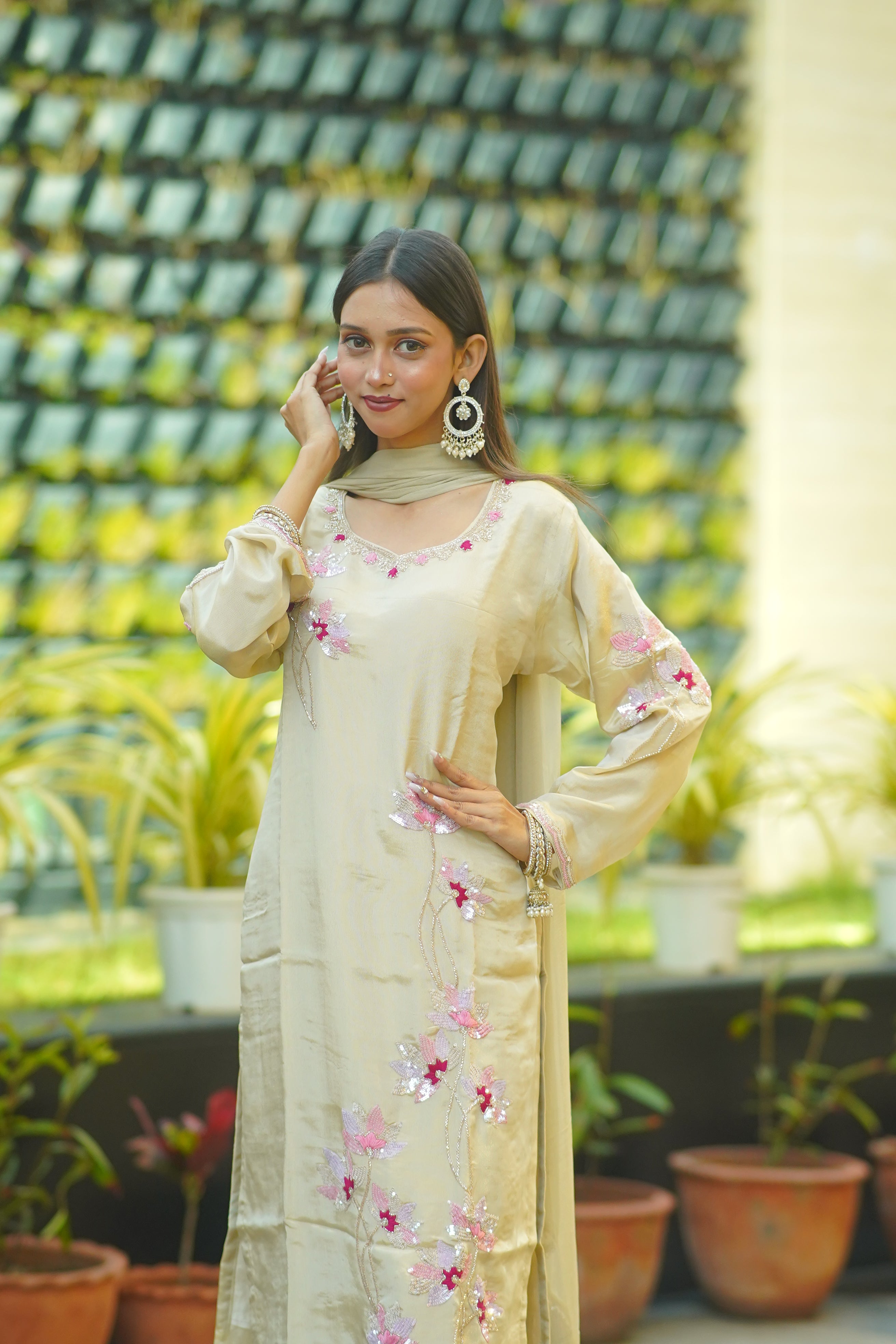 HO Silk Handworked Suit with Dupatta – Premium Floral Embellished Set