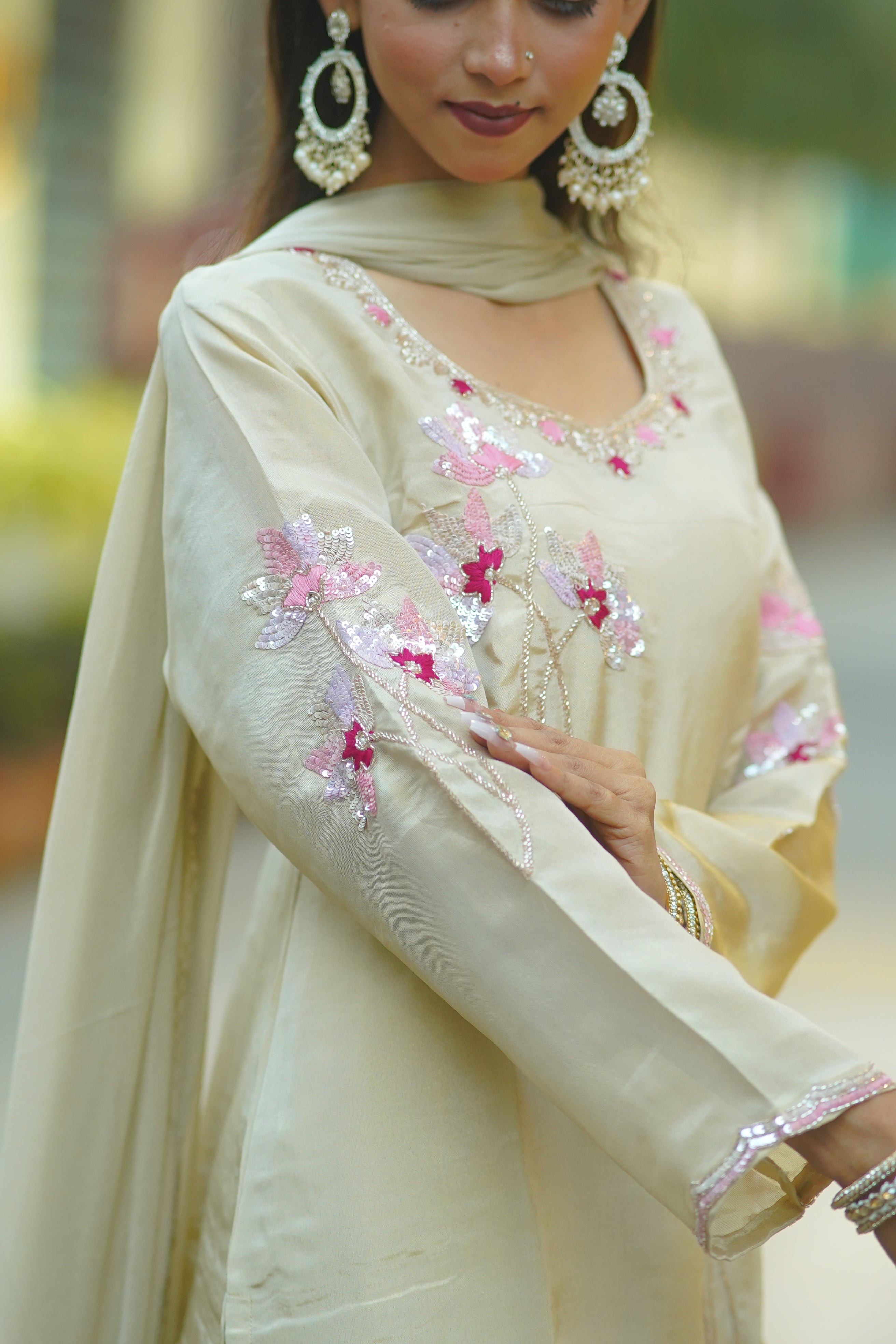 HO Silk Handworked Suit with Dupatta – Premium Floral Embellished Set