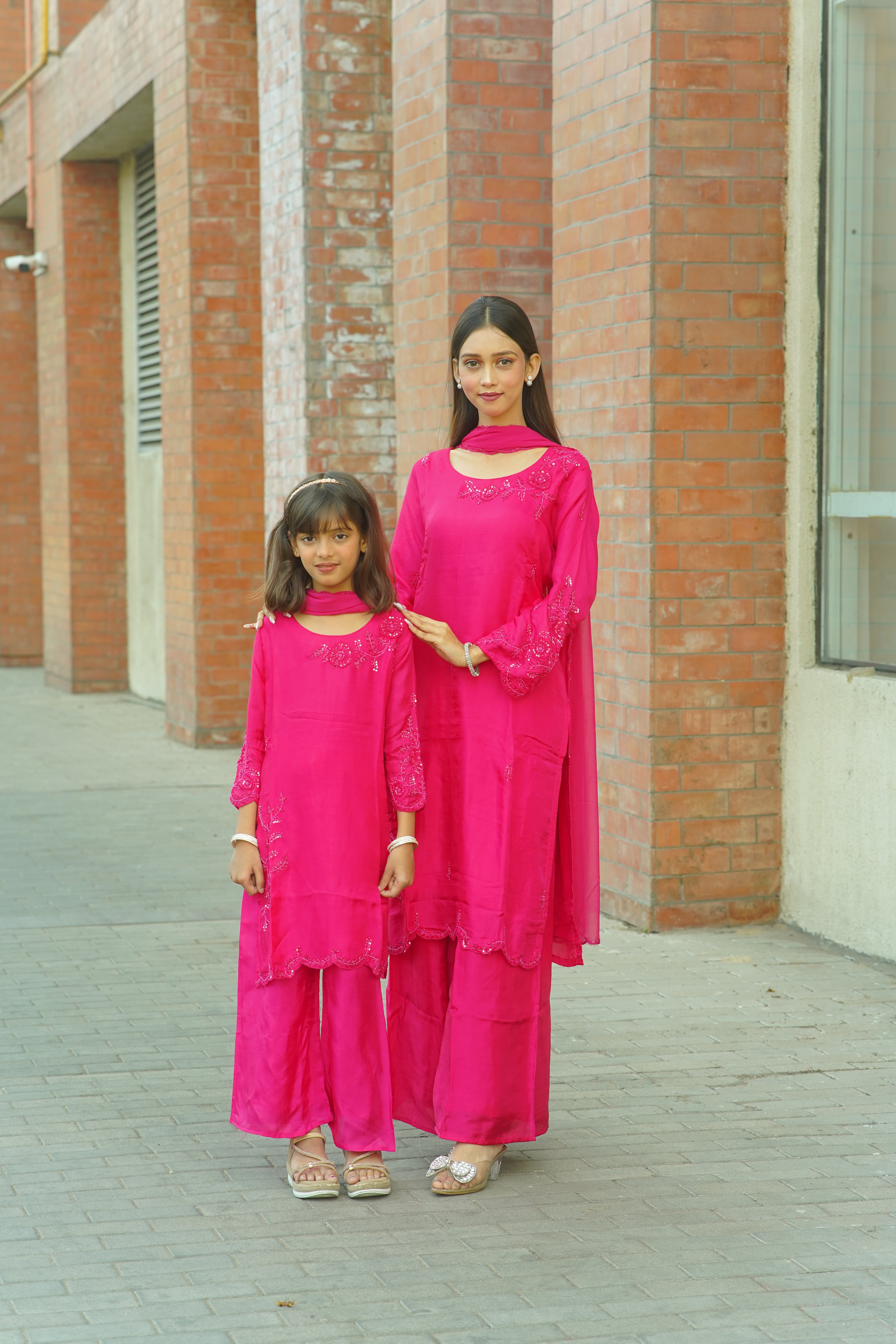 Mother–Daughter Matching HO Silk Handworked Suit Set – Premium Festive Collection