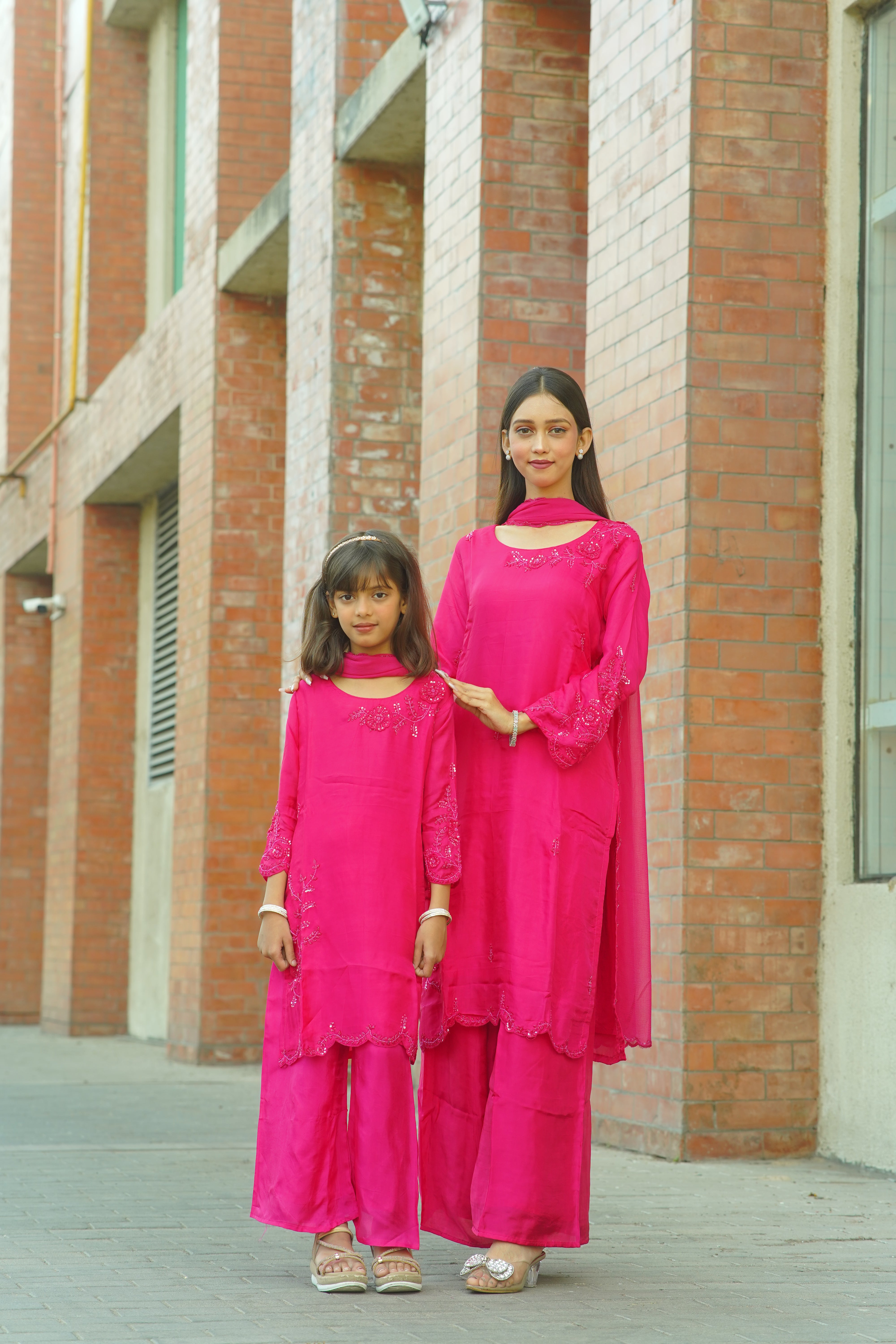 Mother–Daughter Matching HO Silk Handworked Suit Set – Premium Festive Collection