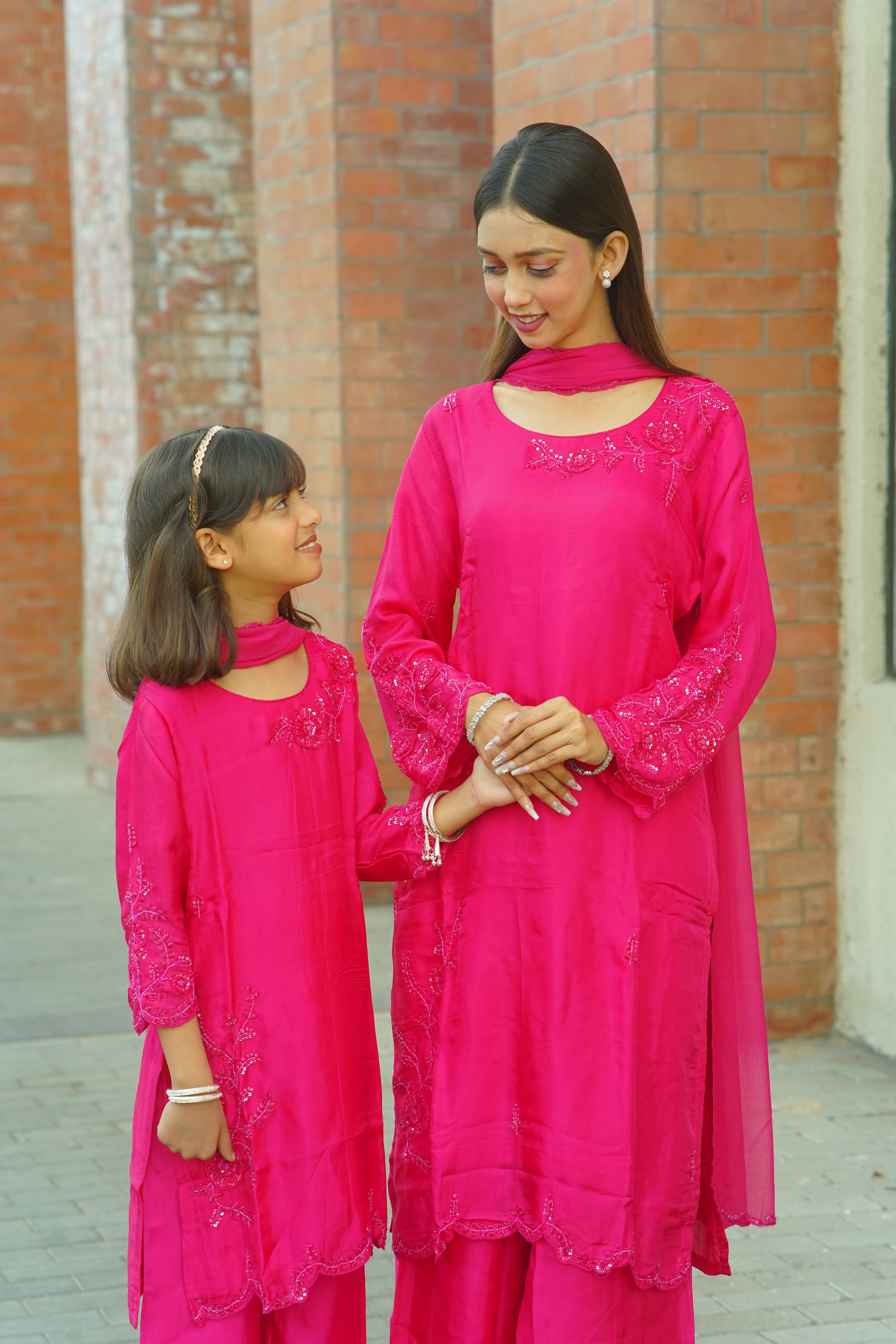 Mother–Daughter Matching HO Silk Handworked Suit Set – Premium Festive Collection