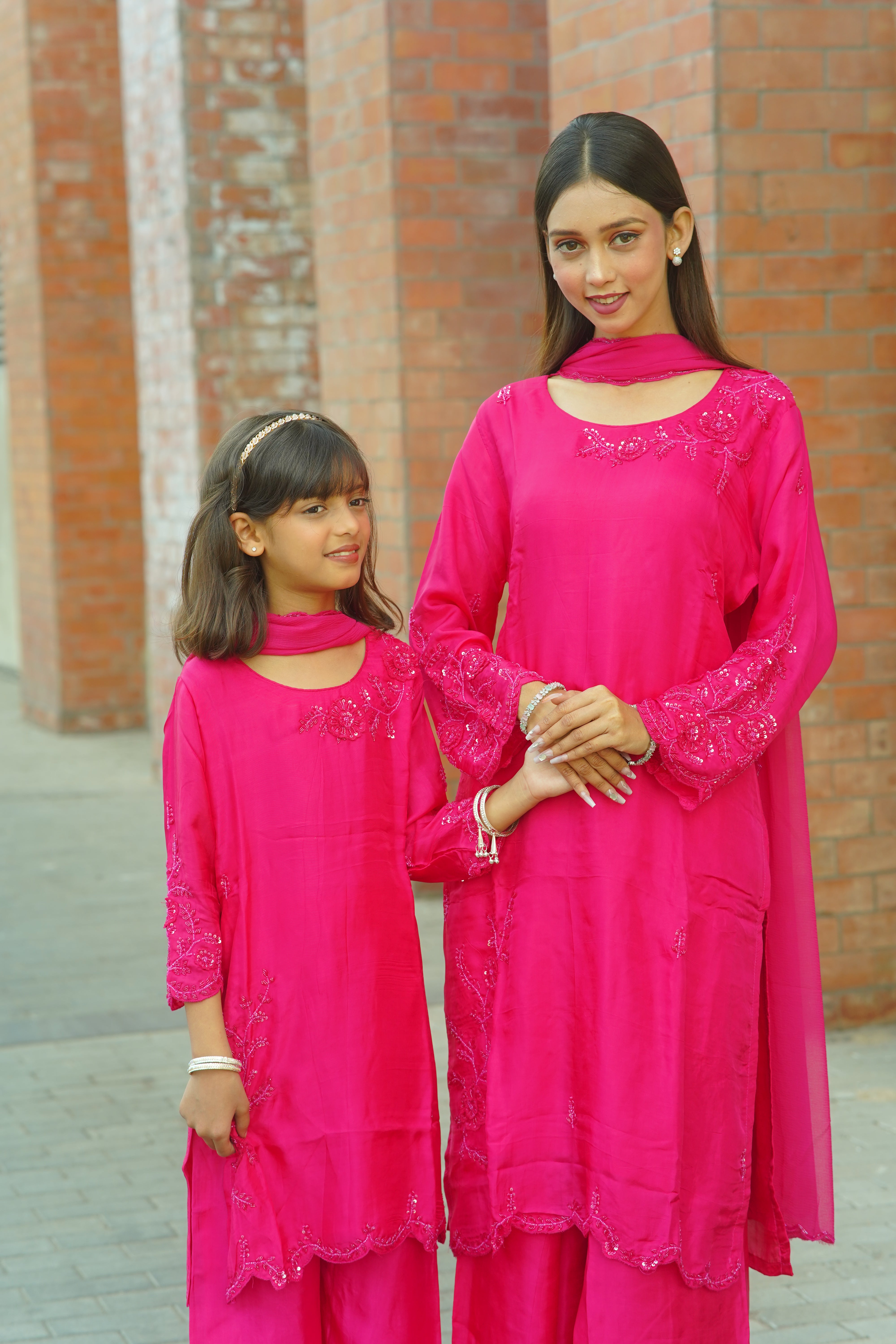 Mother–Daughter Matching HO Silk Handworked Suit Set – Premium Festive Collection