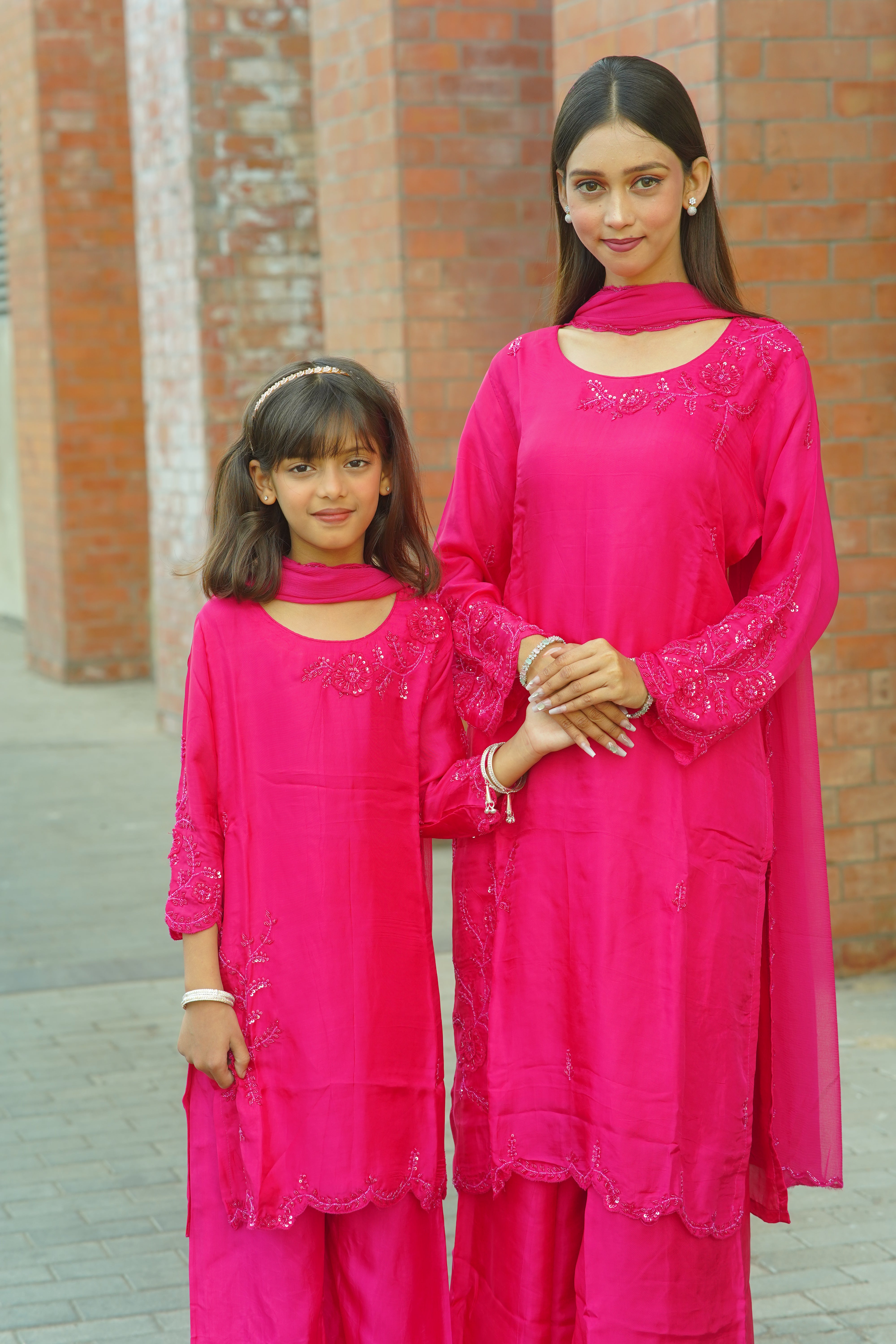 Mother–Daughter Matching HO Silk Handworked Suit Set – Premium Festive Collection