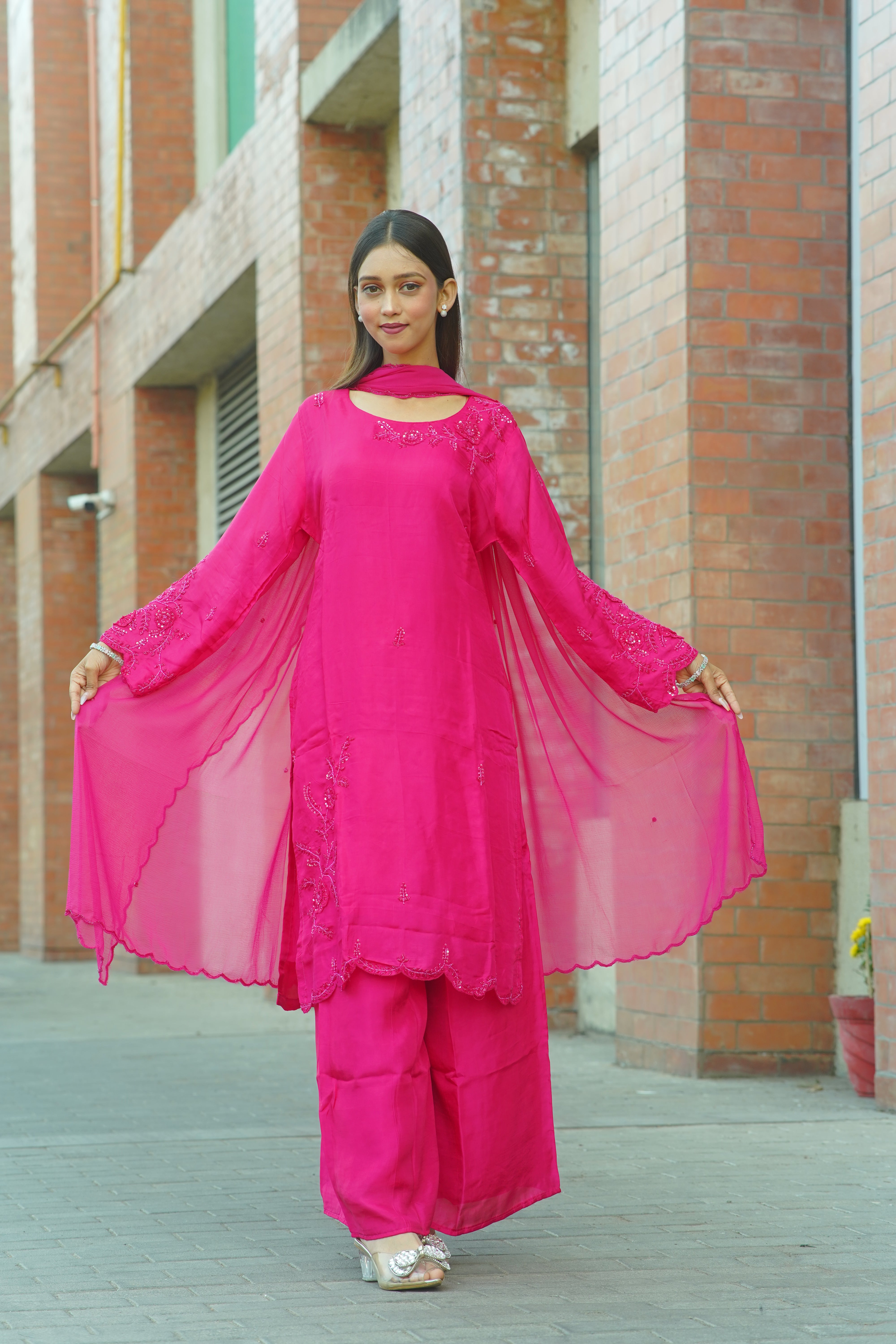 Mother–Daughter Matching HO Silk Handworked Suit Set – Premium Festive Collection