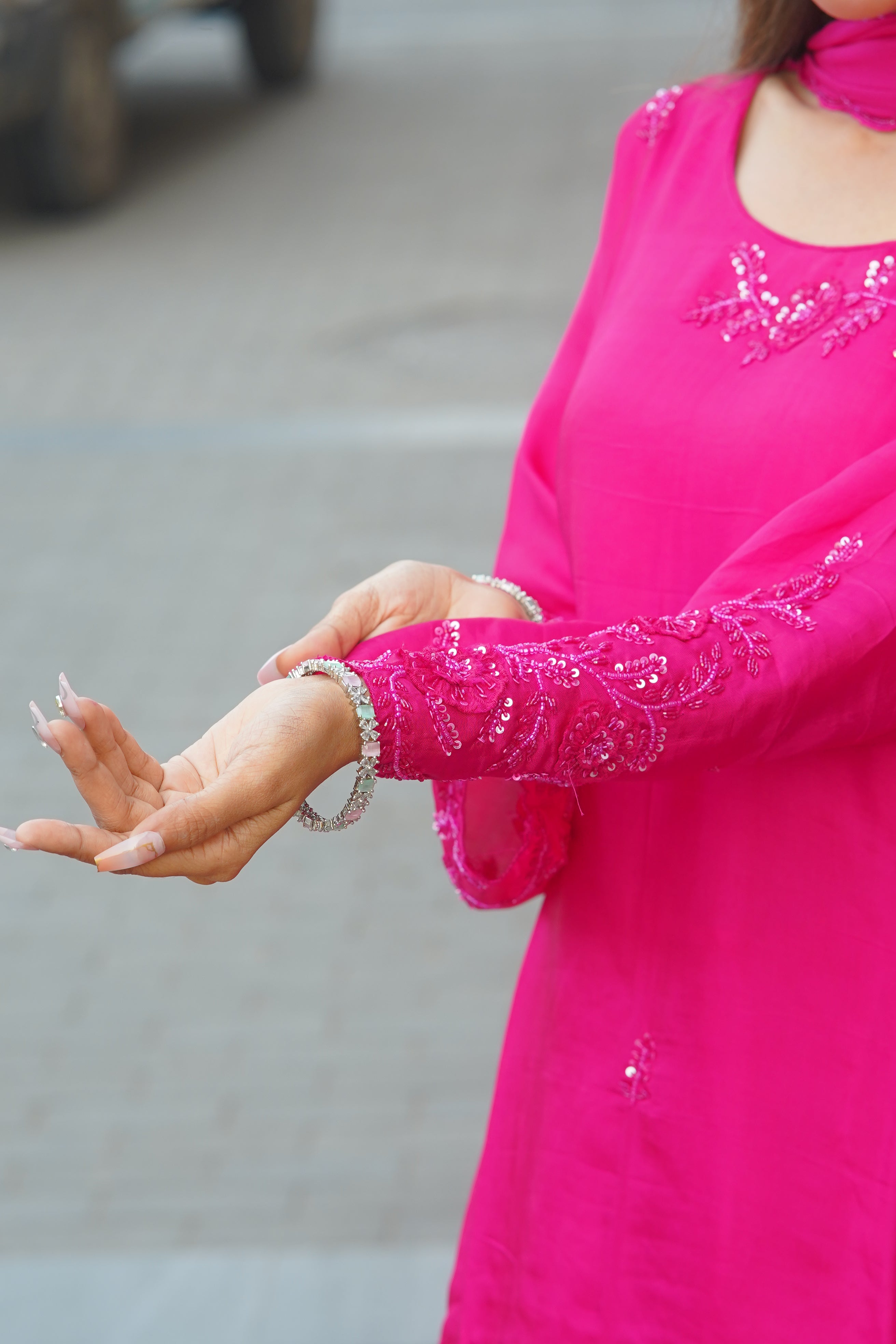 Mother–Daughter Matching HO Silk Handworked Suit Set – Premium Festive Collection