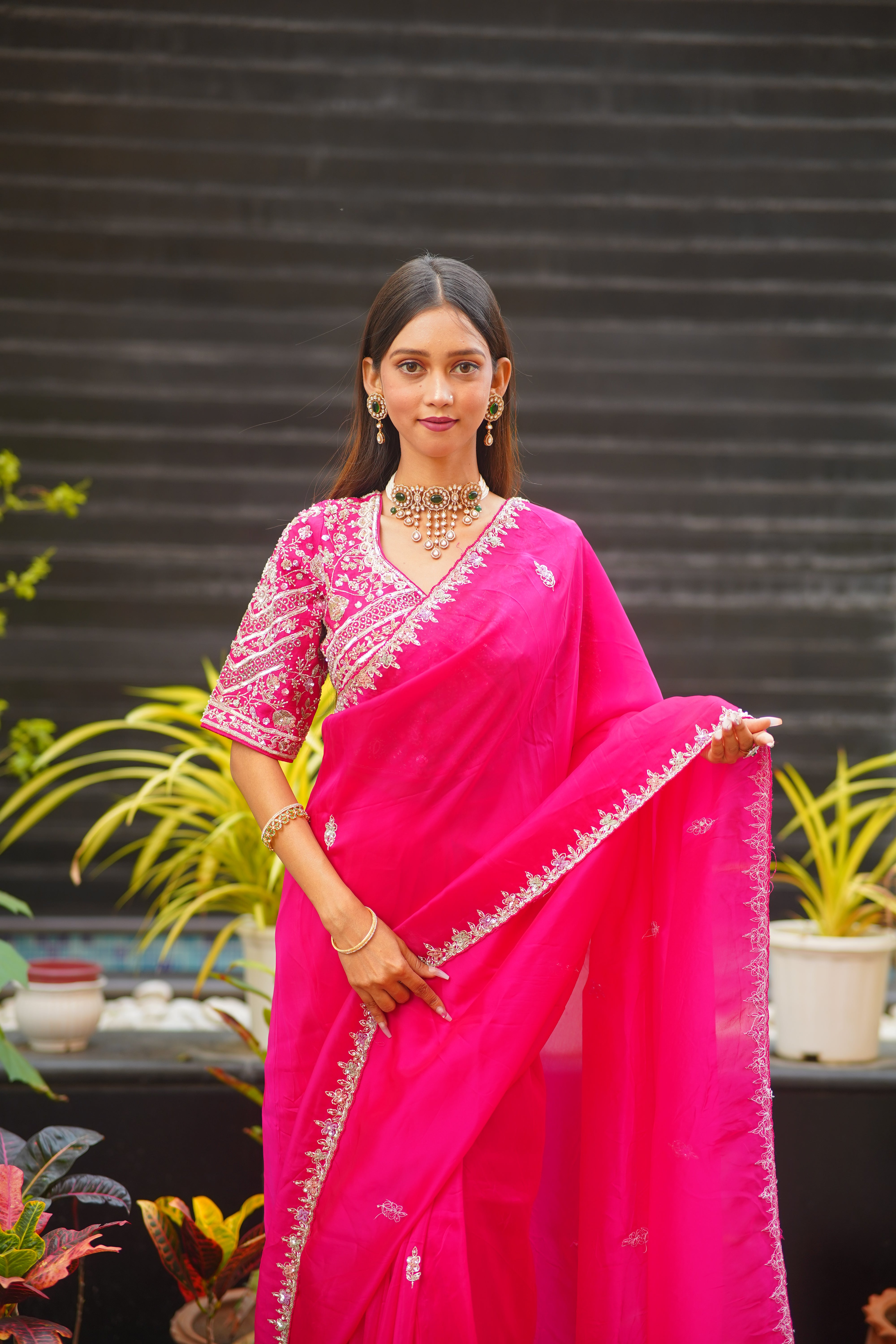 Premium Pink HO Silk Saree with Handworked Blouse