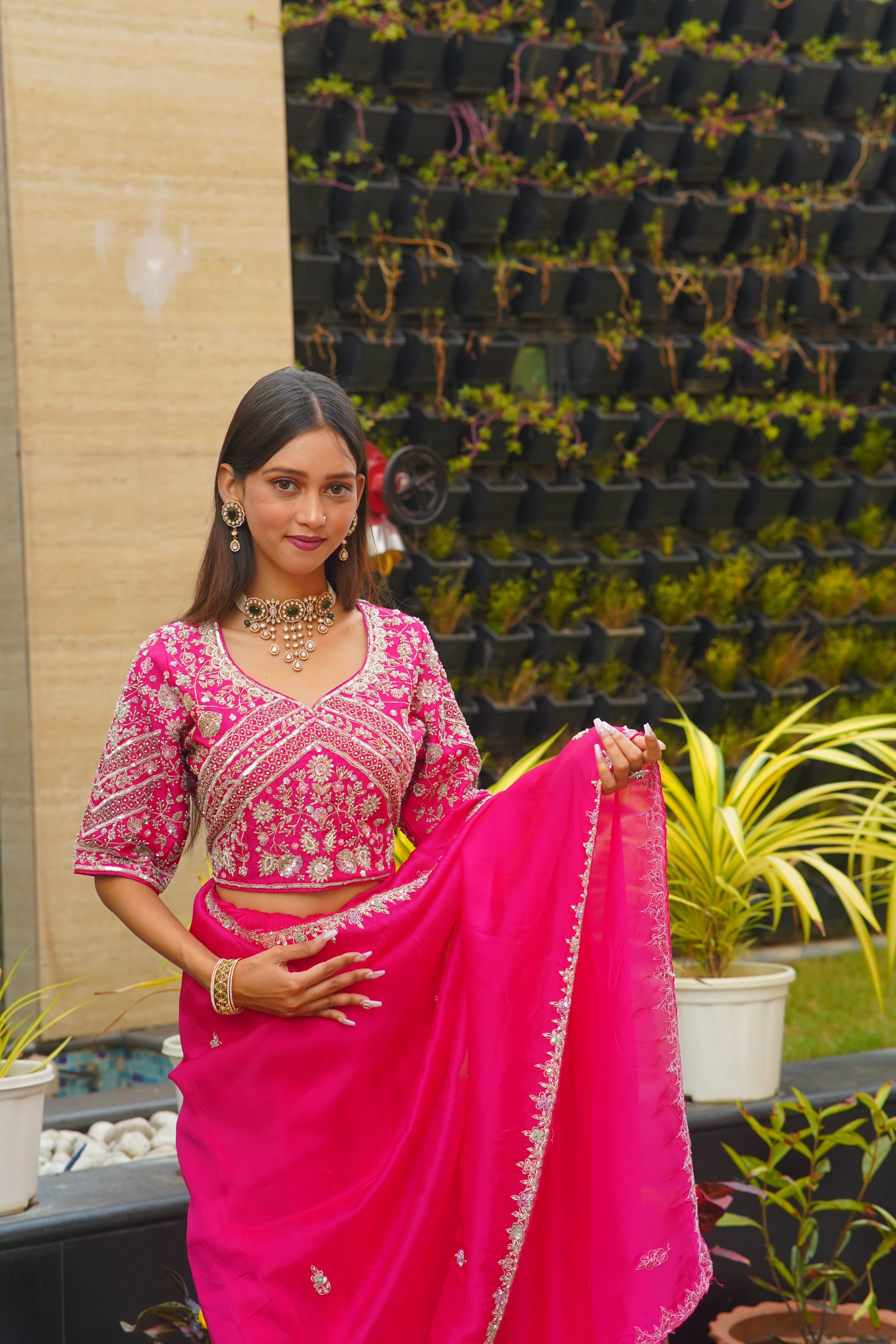 Premium Pink HO Silk Saree with Handworked Blouse