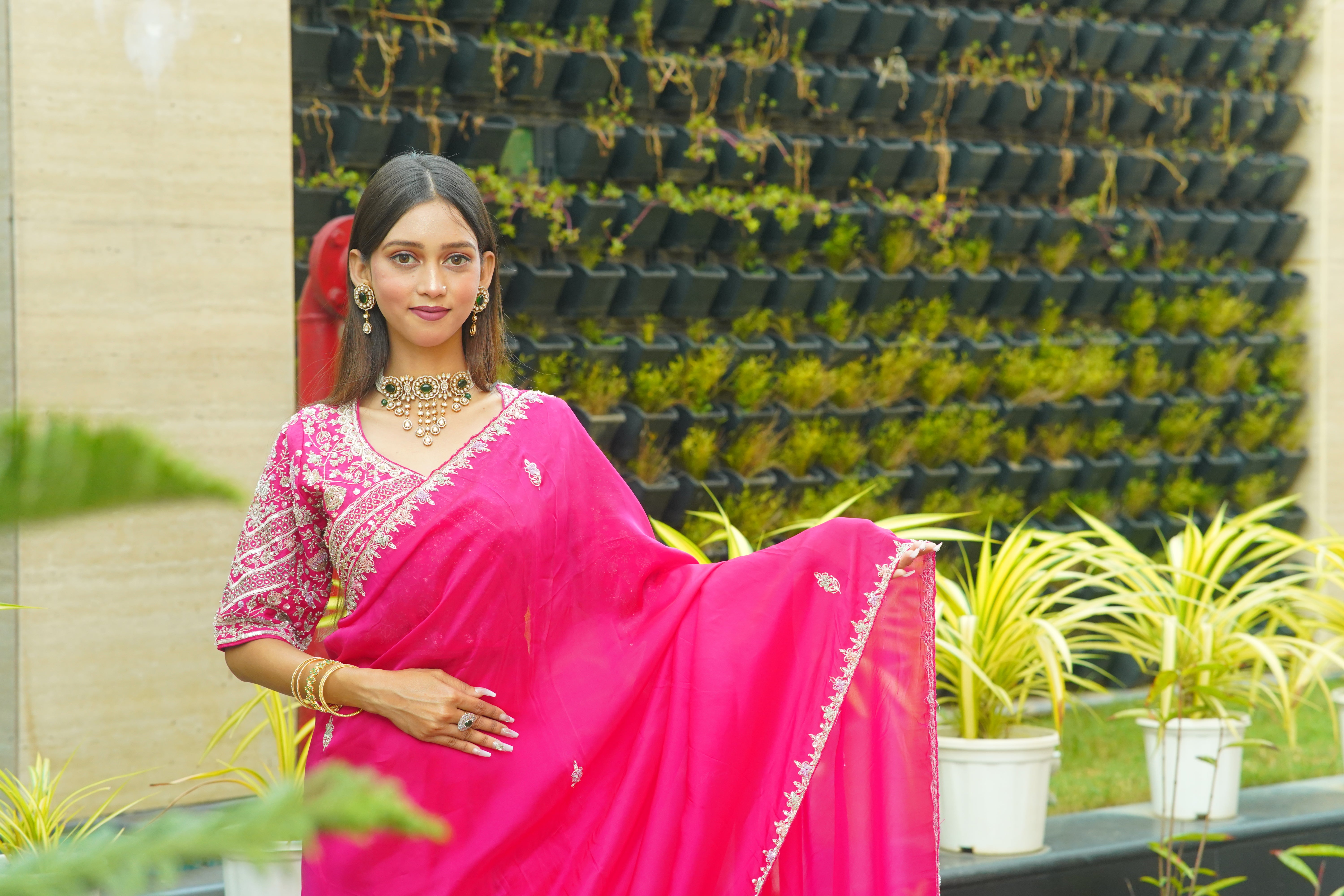 Premium Pink HO Silk Saree with Handworked Blouse