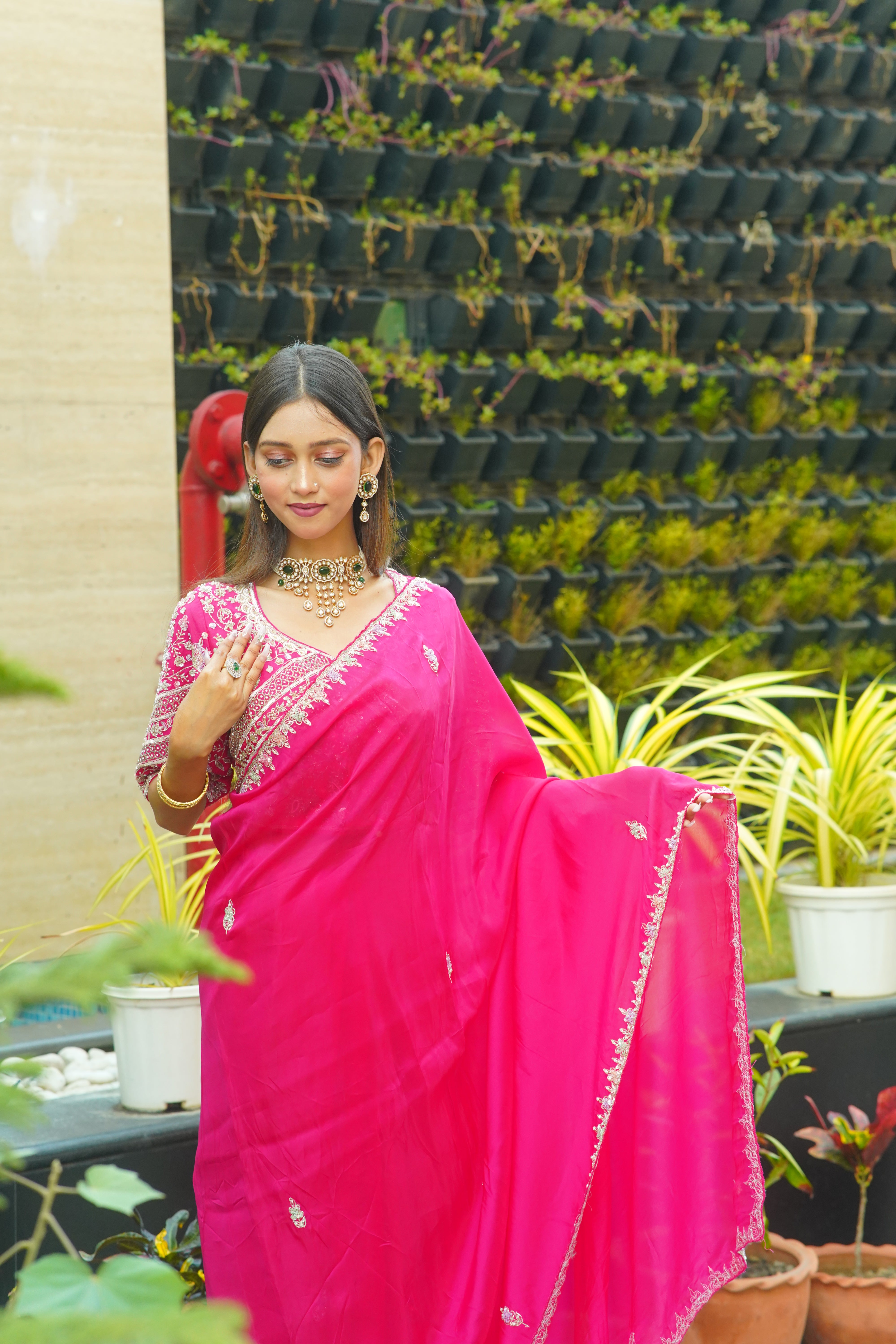 Premium Pink HO Silk Saree with Handworked Blouse