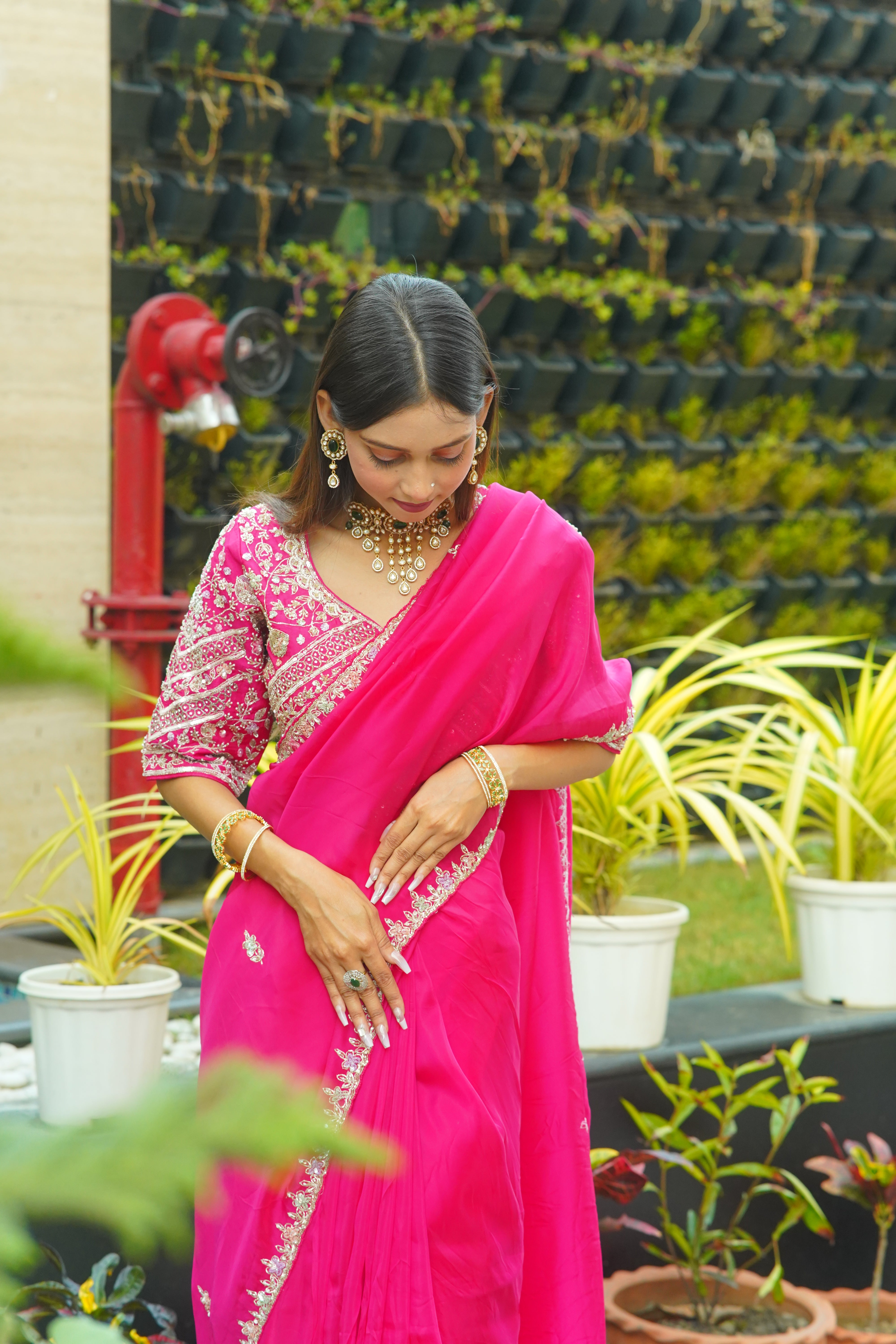 Premium Pink HO Silk Saree with Handworked Blouse