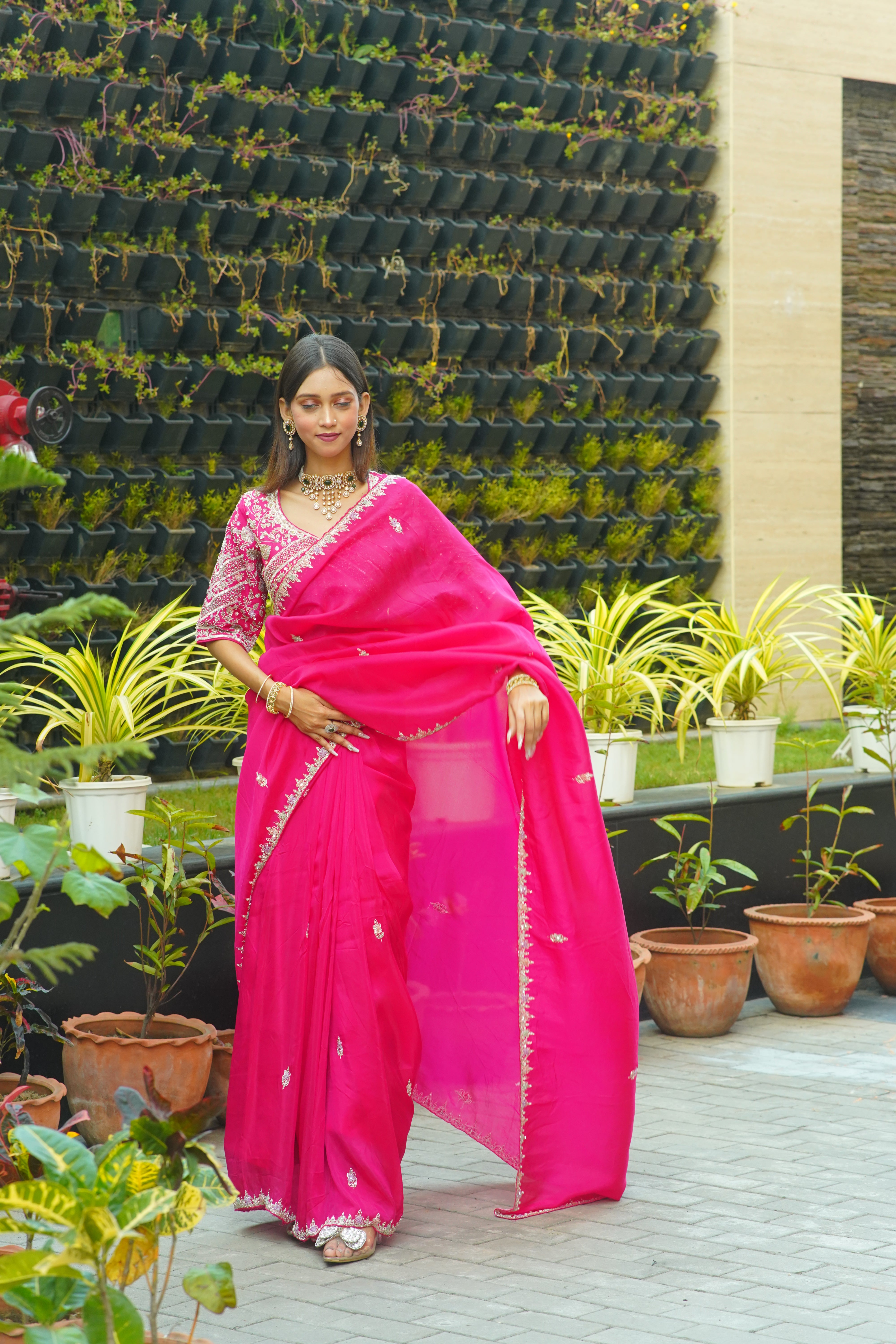 Premium Pink HO Silk Saree with Handworked Blouse