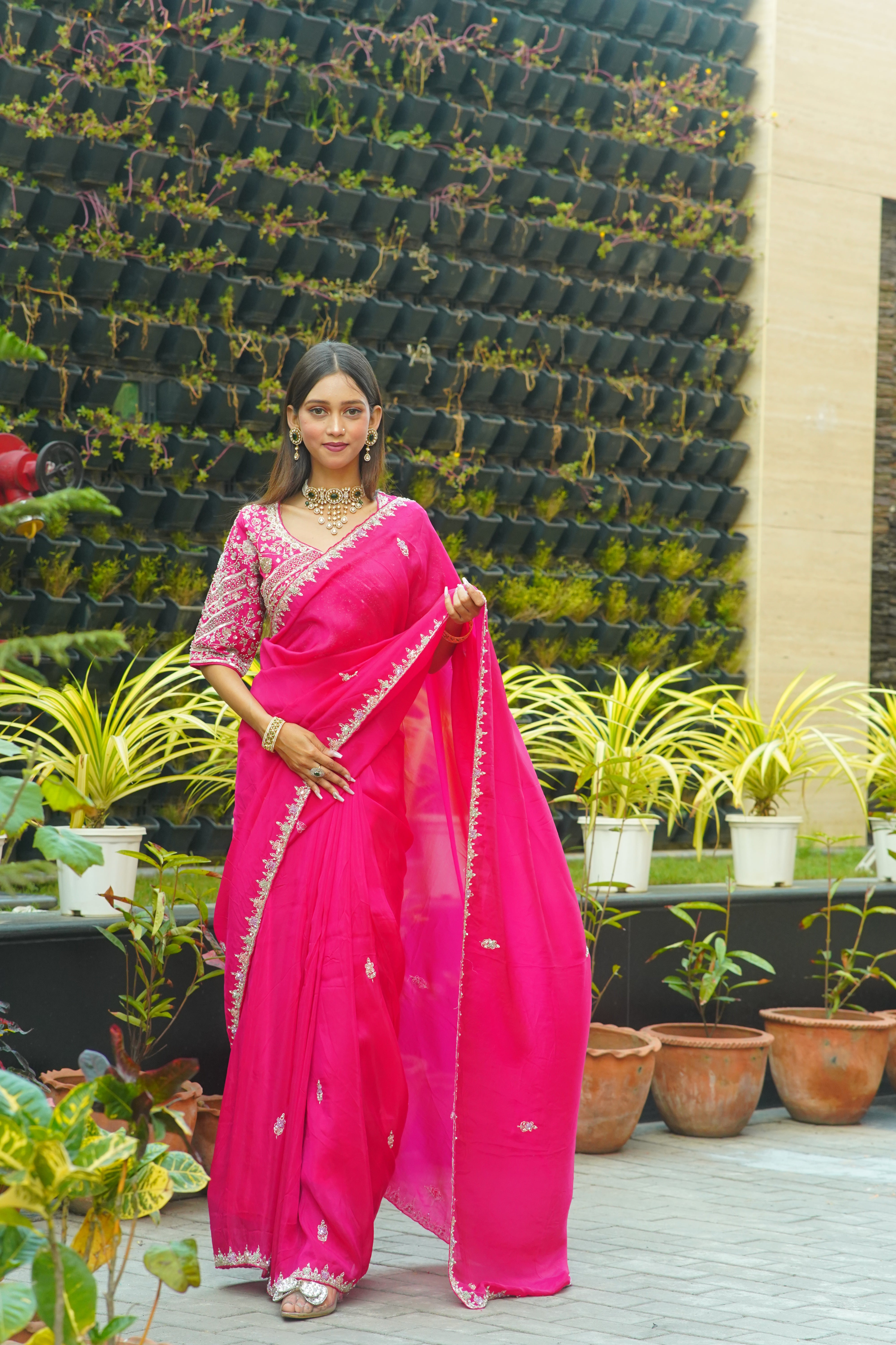 Premium Pink HO Silk Saree with Handworked Blouse