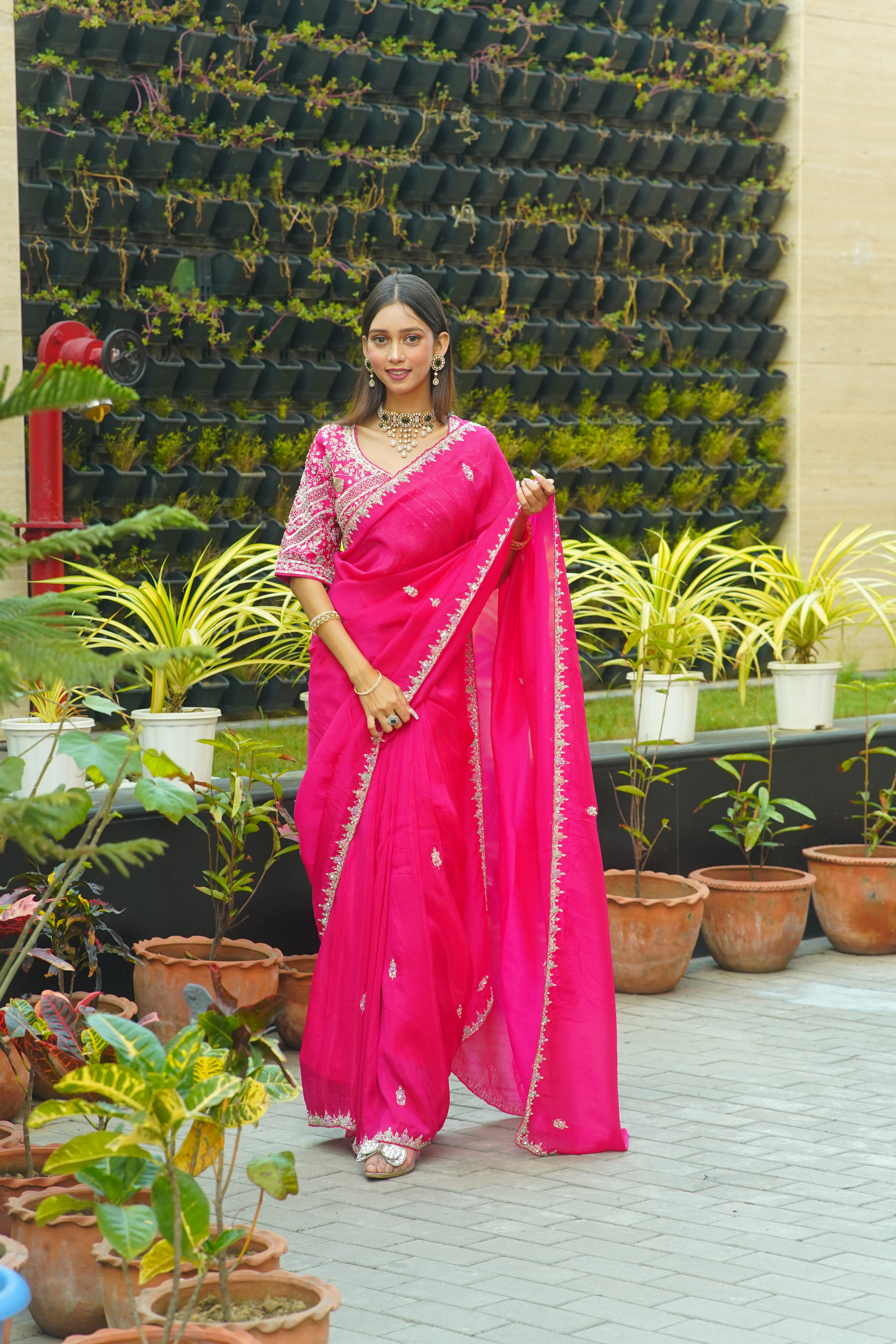 Premium Pink HO Silk Saree with Handworked Blouse