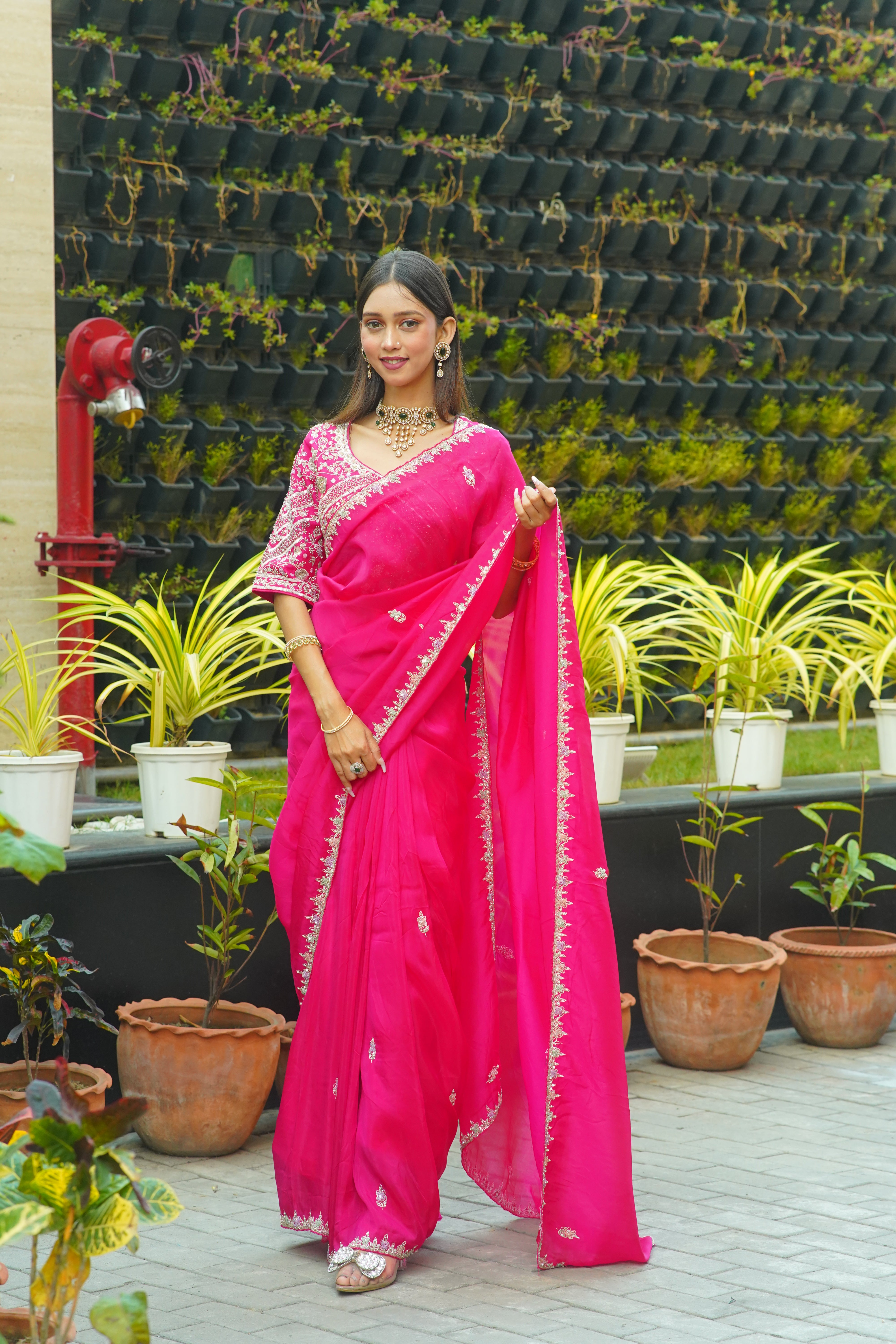 Premium Pink HO Silk Saree with Handworked Blouse