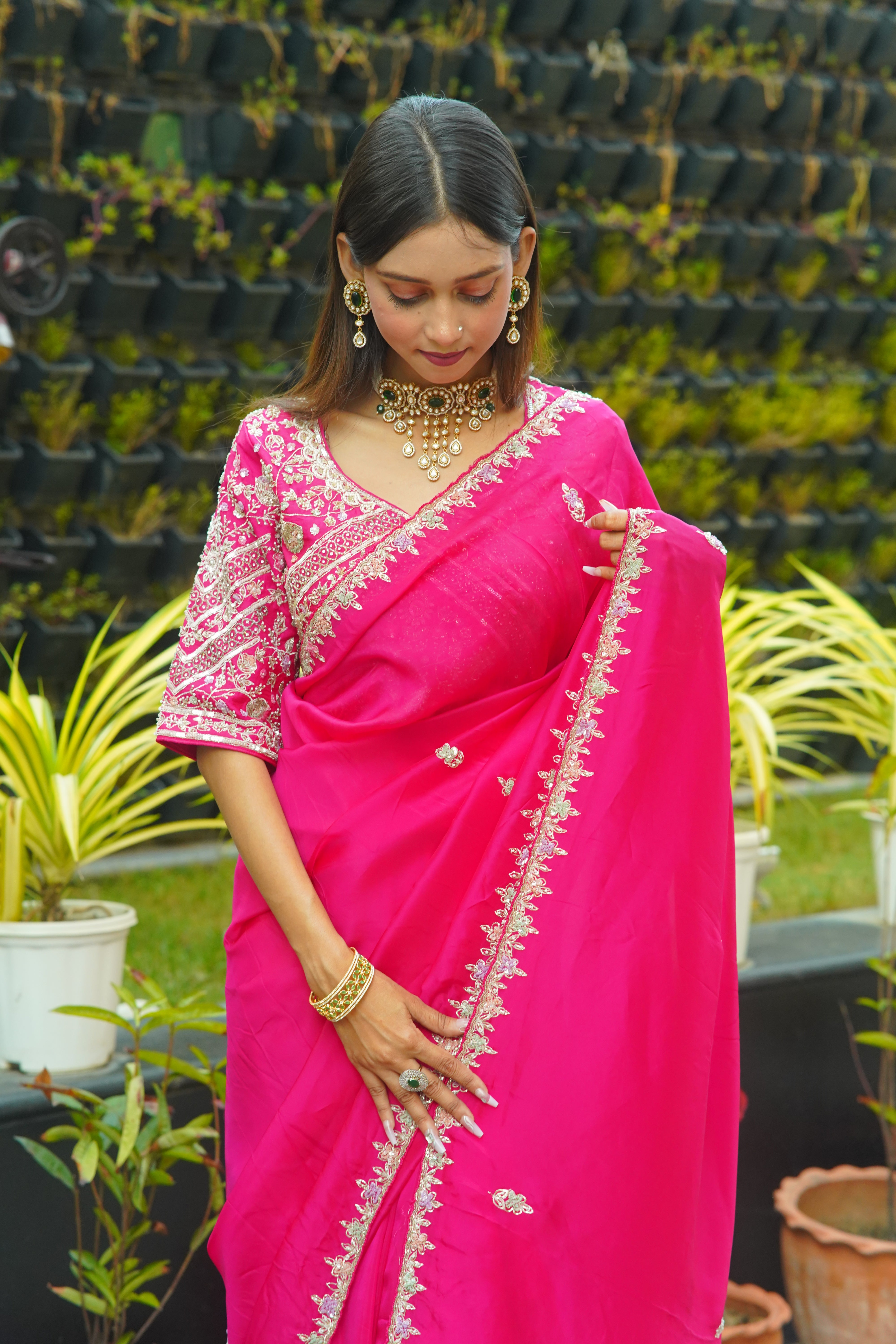Premium Pink HO Silk Saree with Handworked Blouse