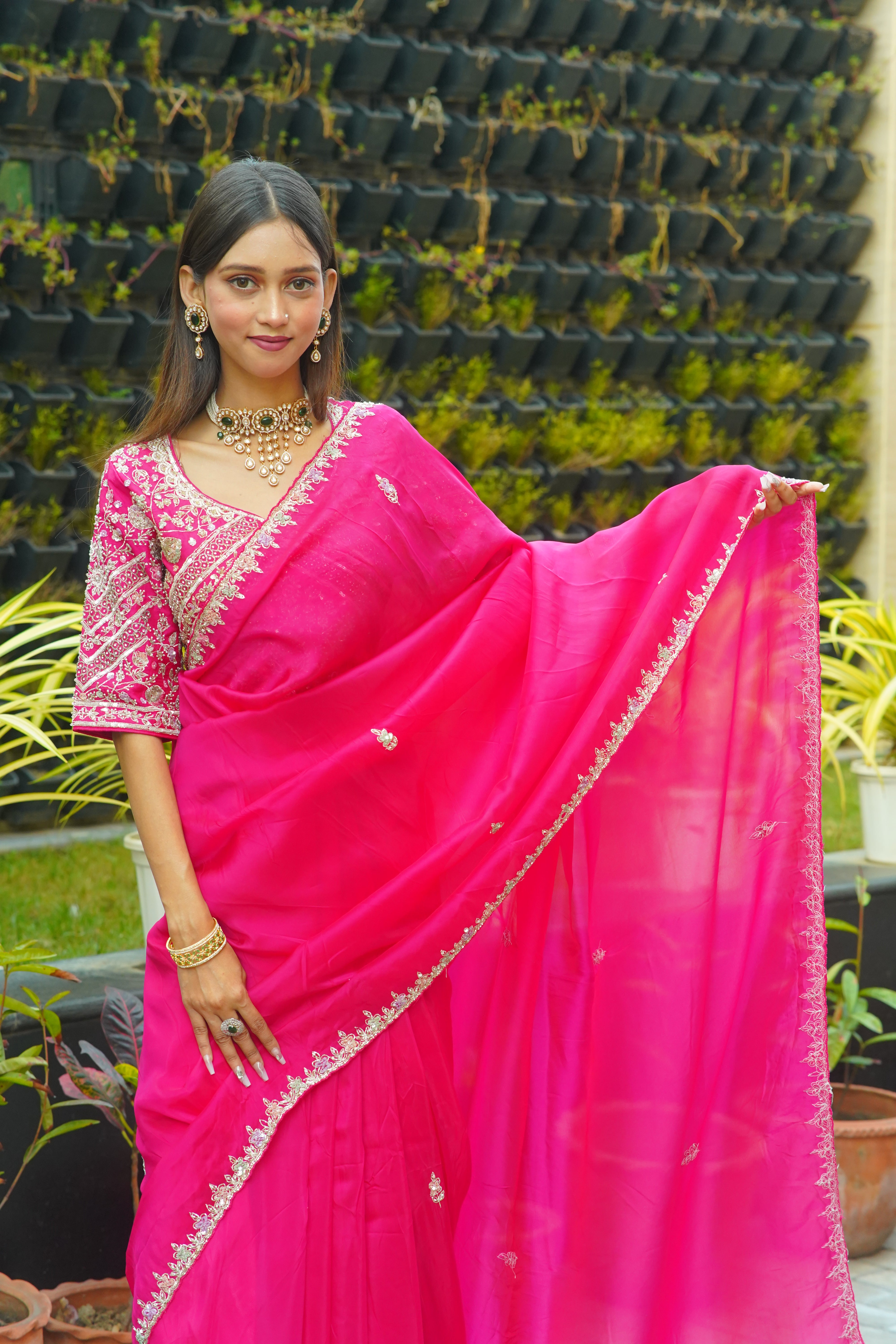 Premium Pink HO Silk Saree with Handworked Blouse