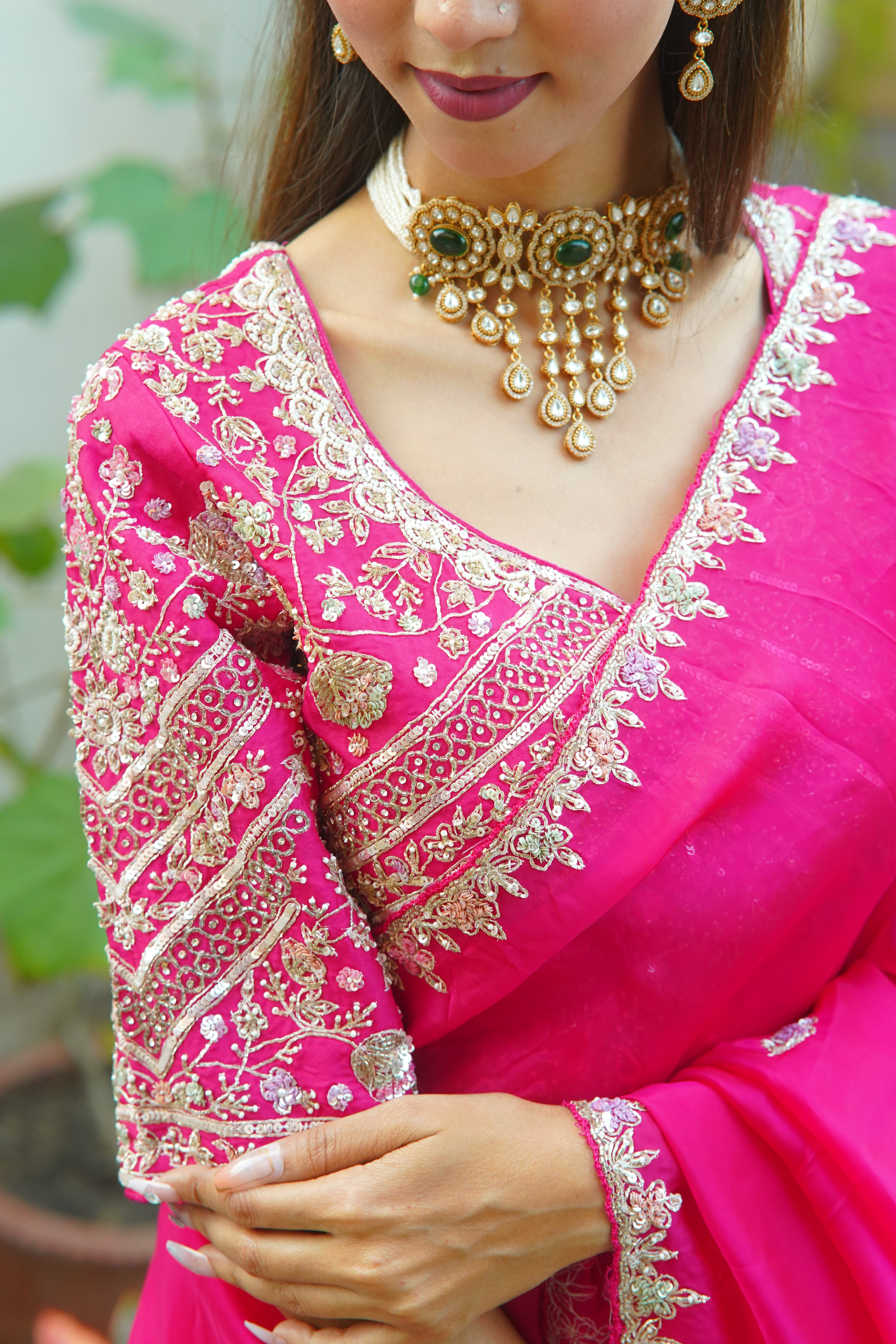 Premium Pink HO Silk Saree with Handworked Blouse