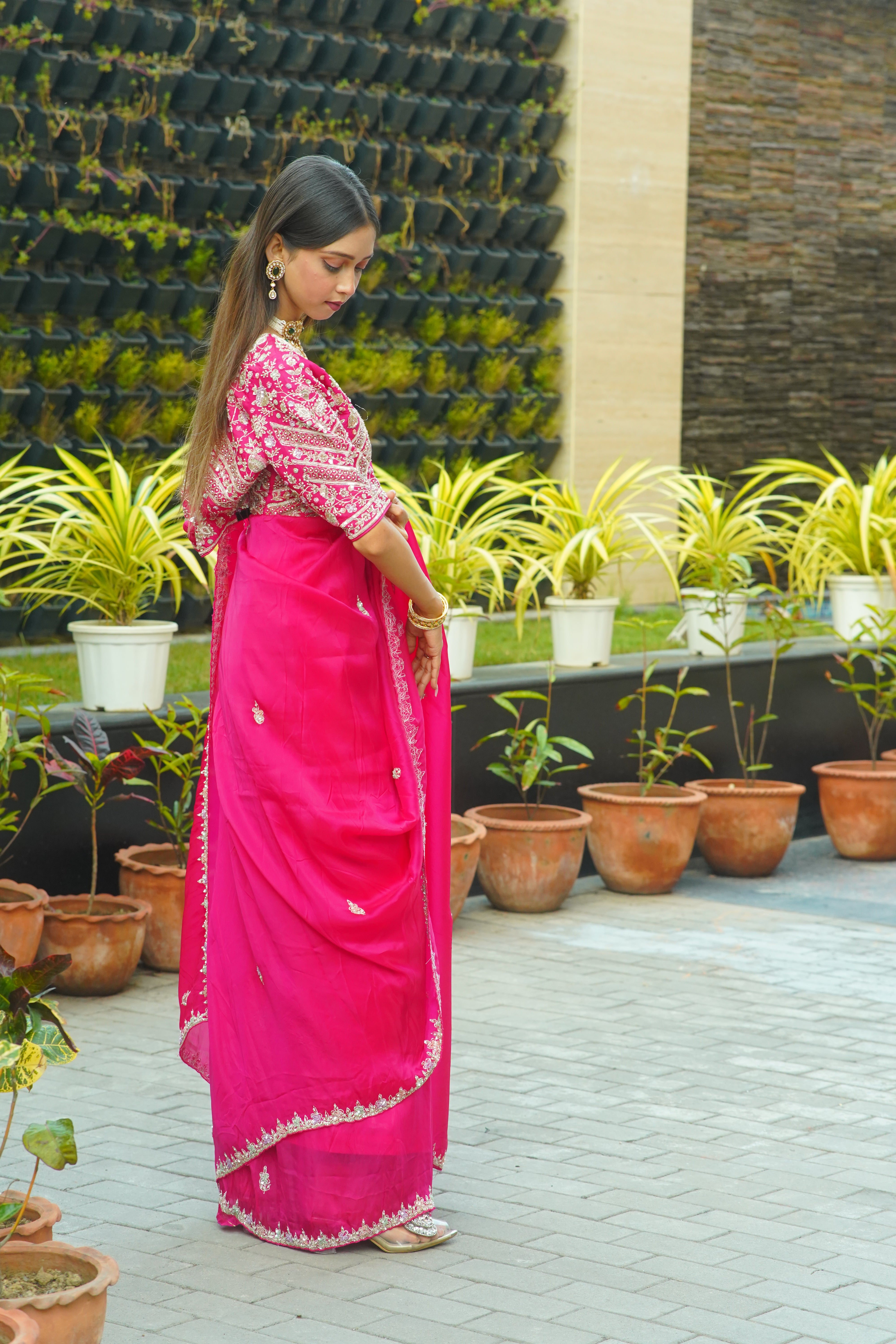 Premium Pink HO Silk Saree with Handworked Blouse