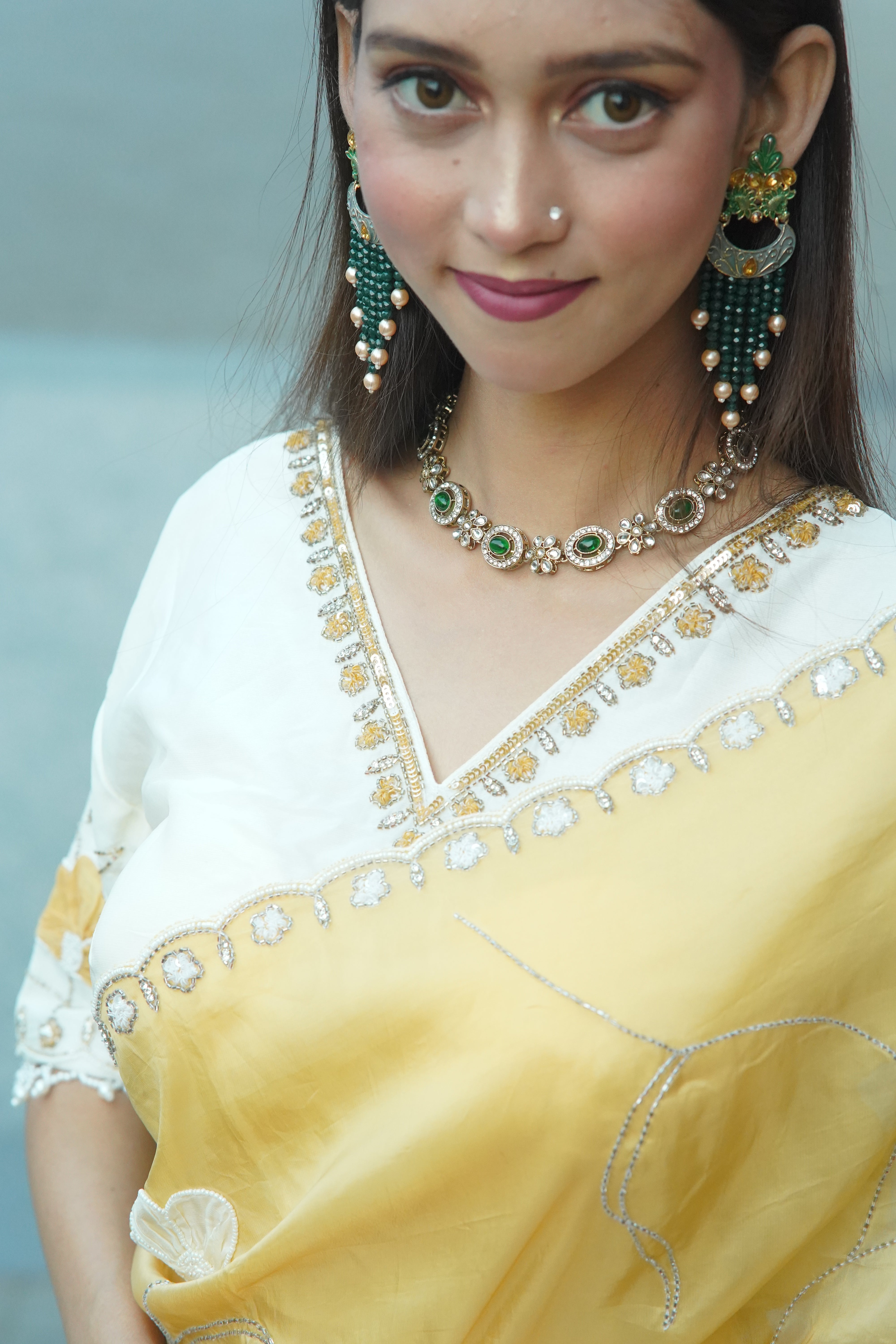 Mustard Yellow HO Silk Saree- Elegant Hand-Embellished Design