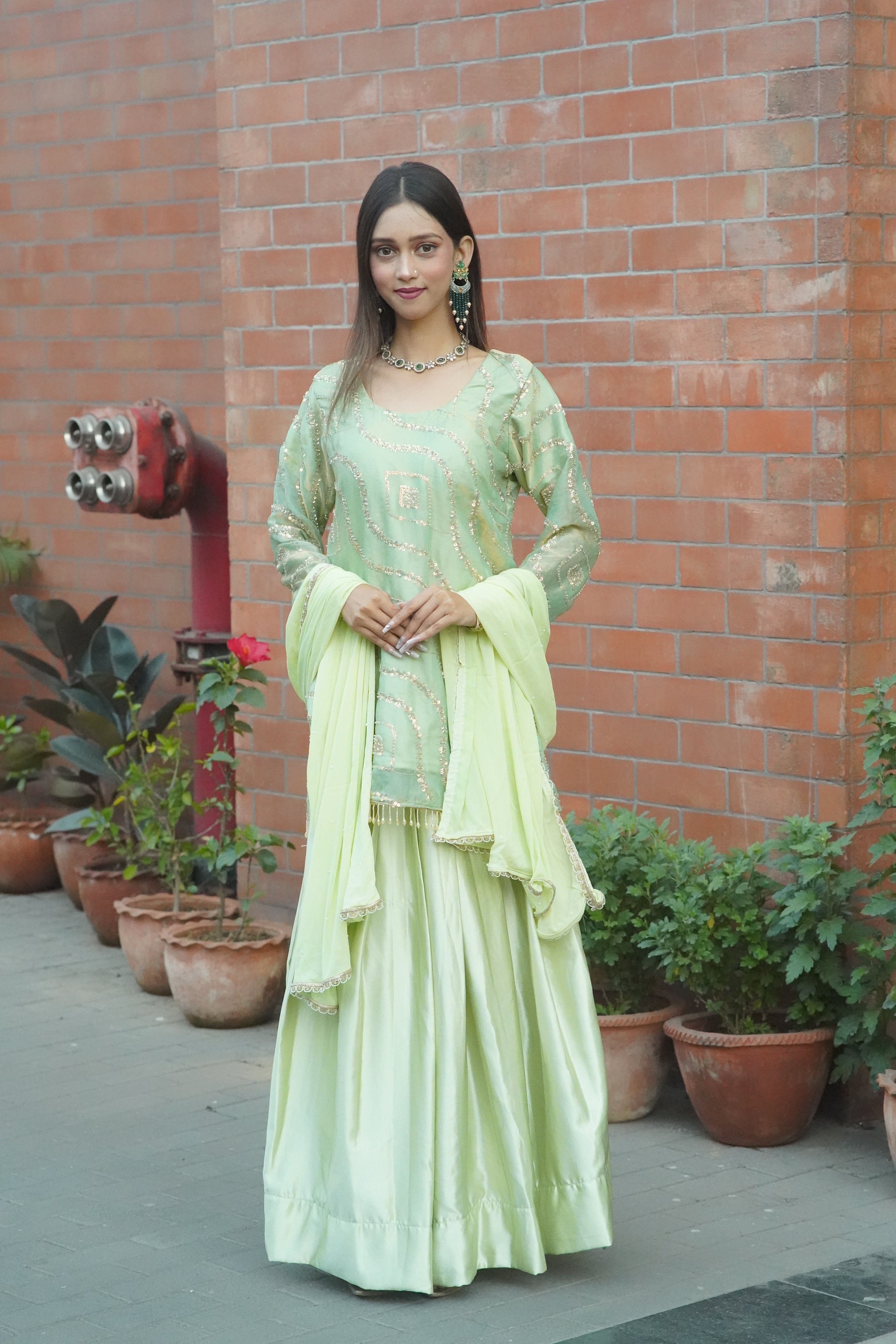 Pastel Green Embellished Ethnic Set
