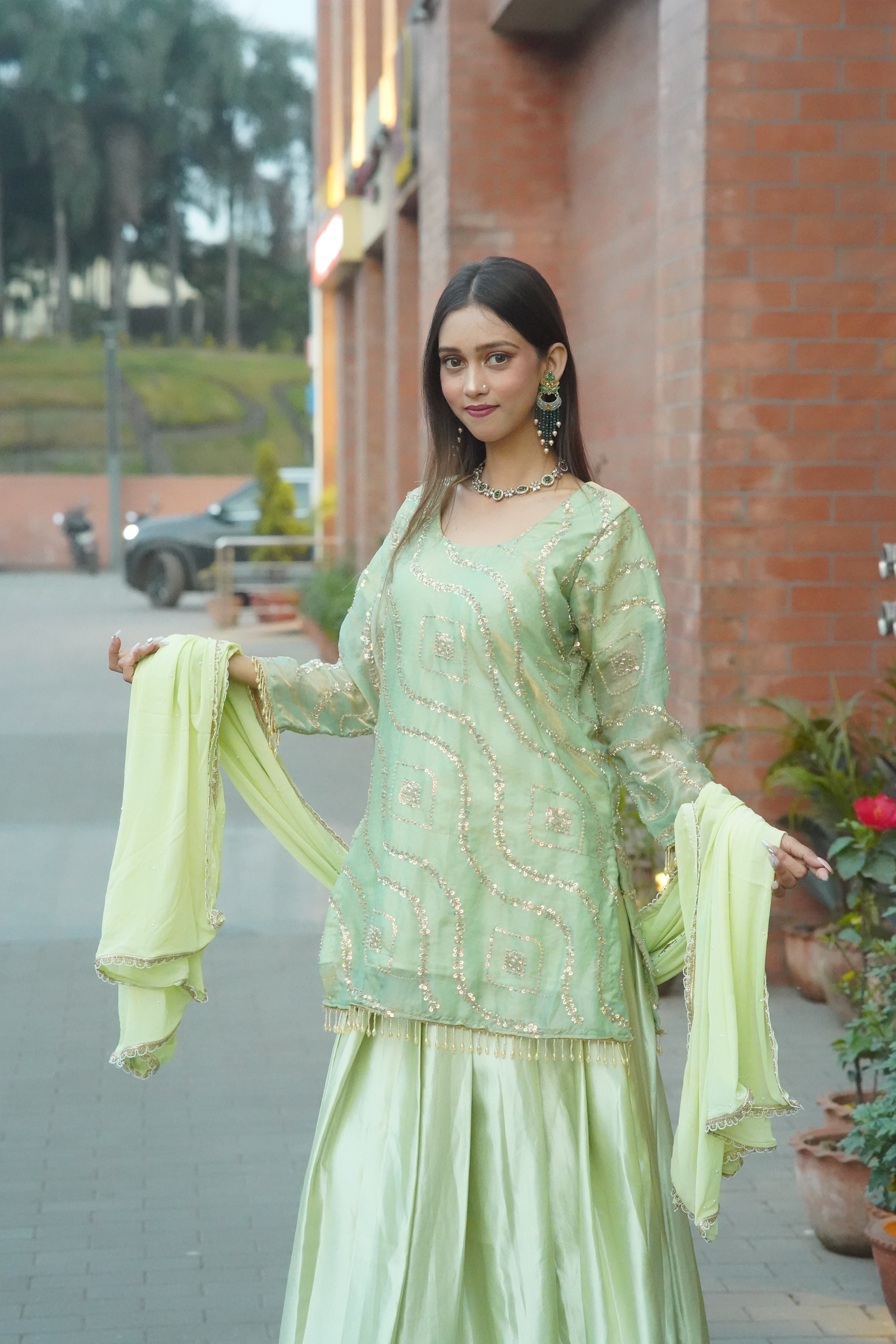Pastel Green Embellished Ethnic Set
