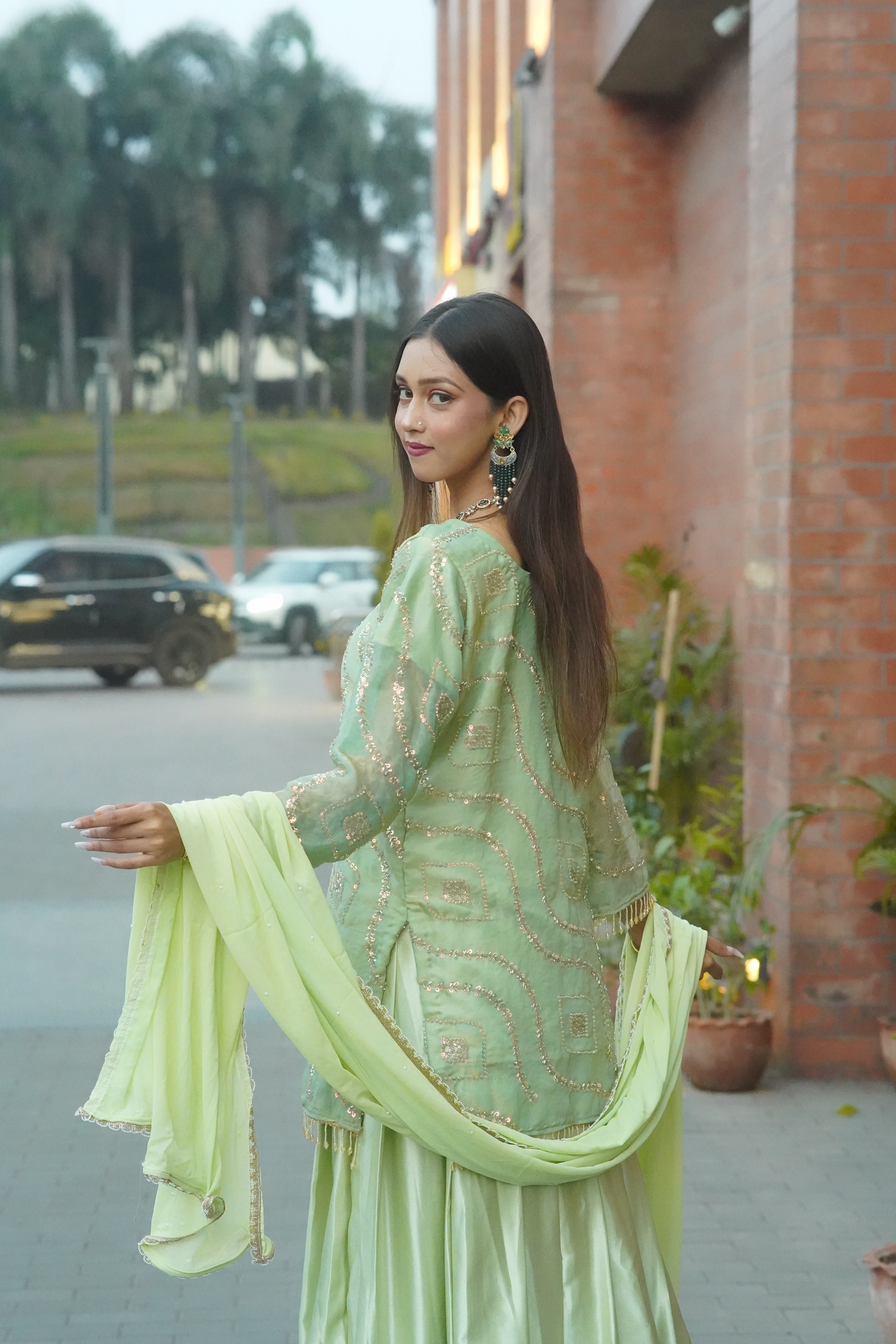 Pastel Green Embellished Ethnic Set
