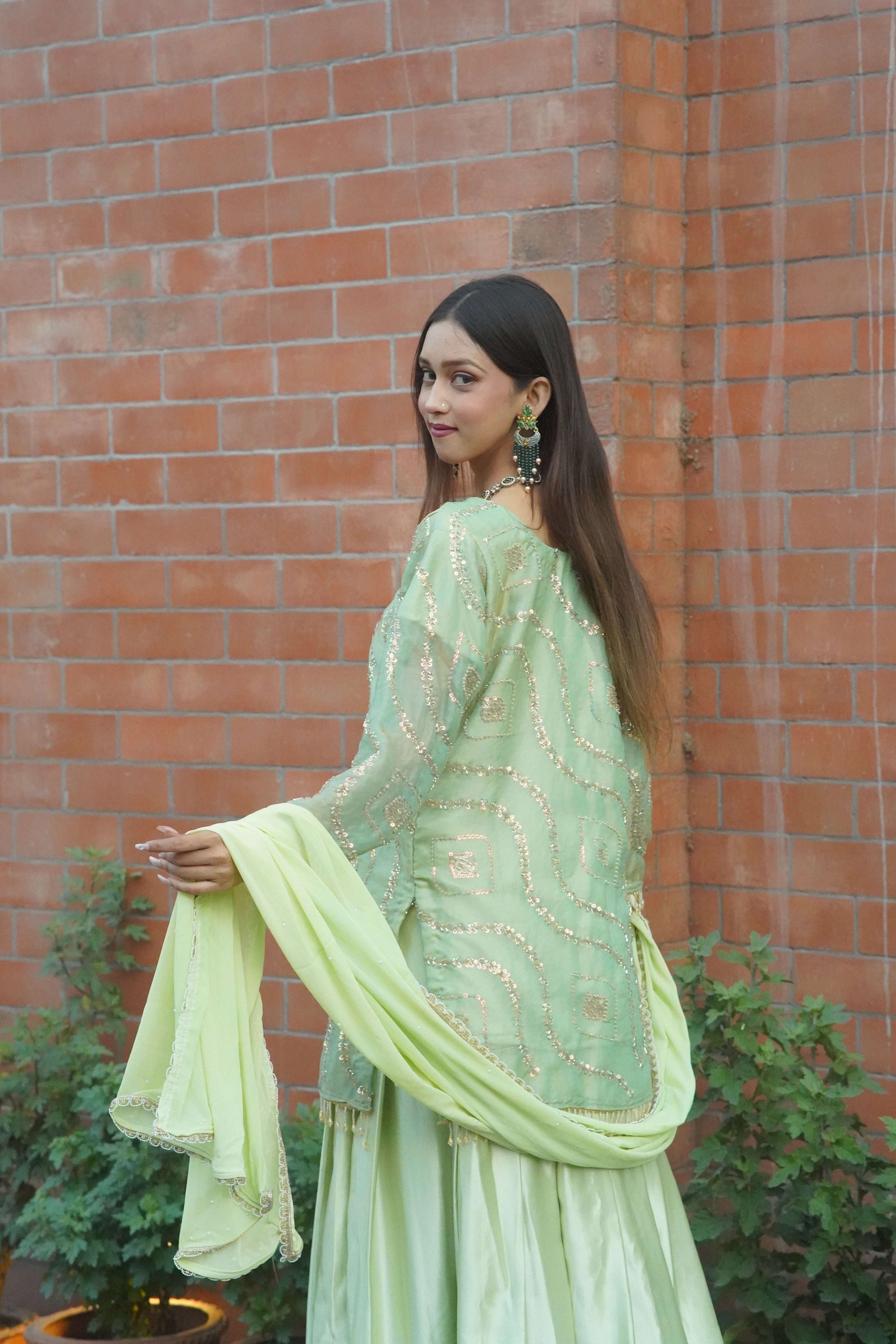 Pastel Green Embellished Ethnic Set