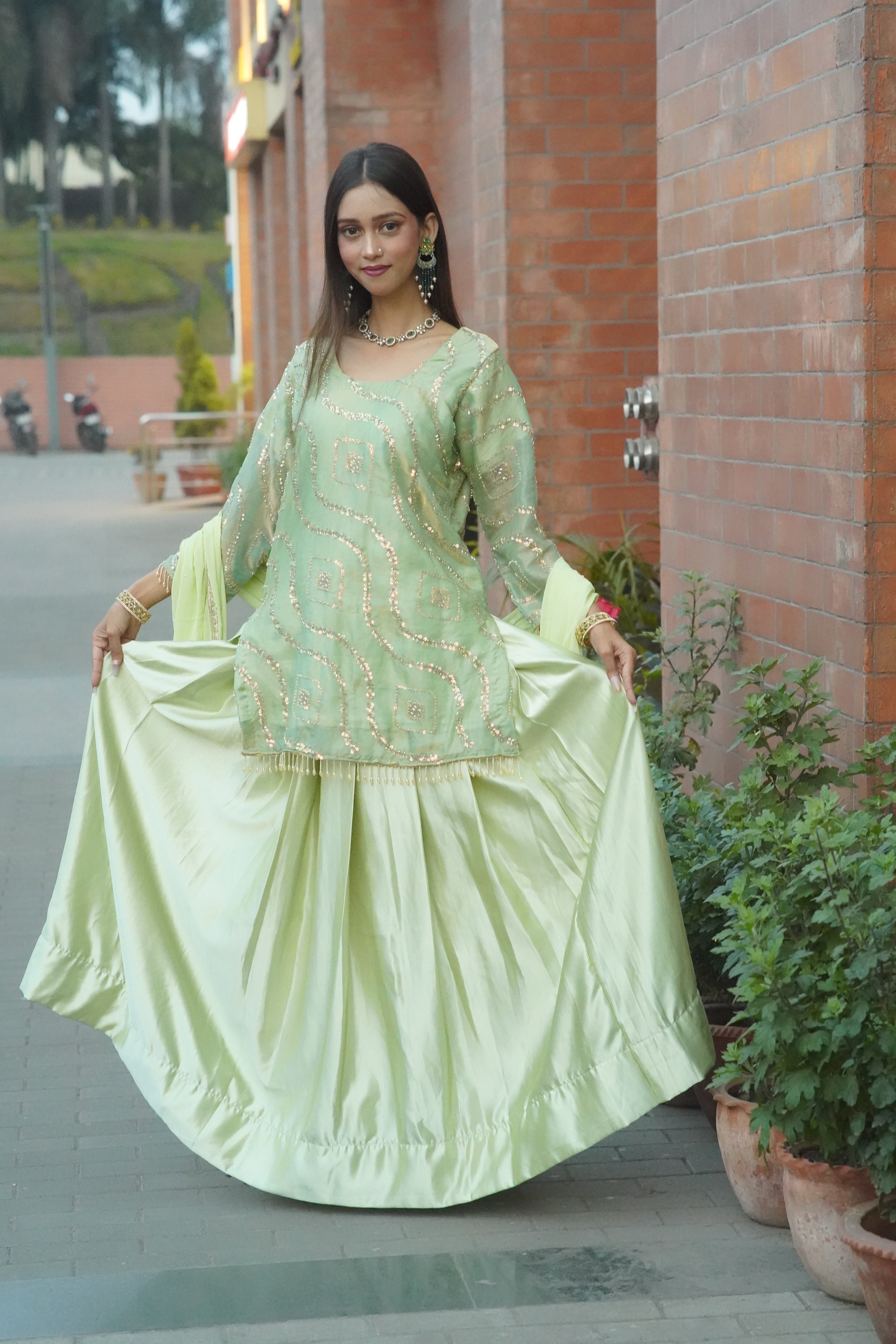 Pastel Green Embellished Ethnic Set
