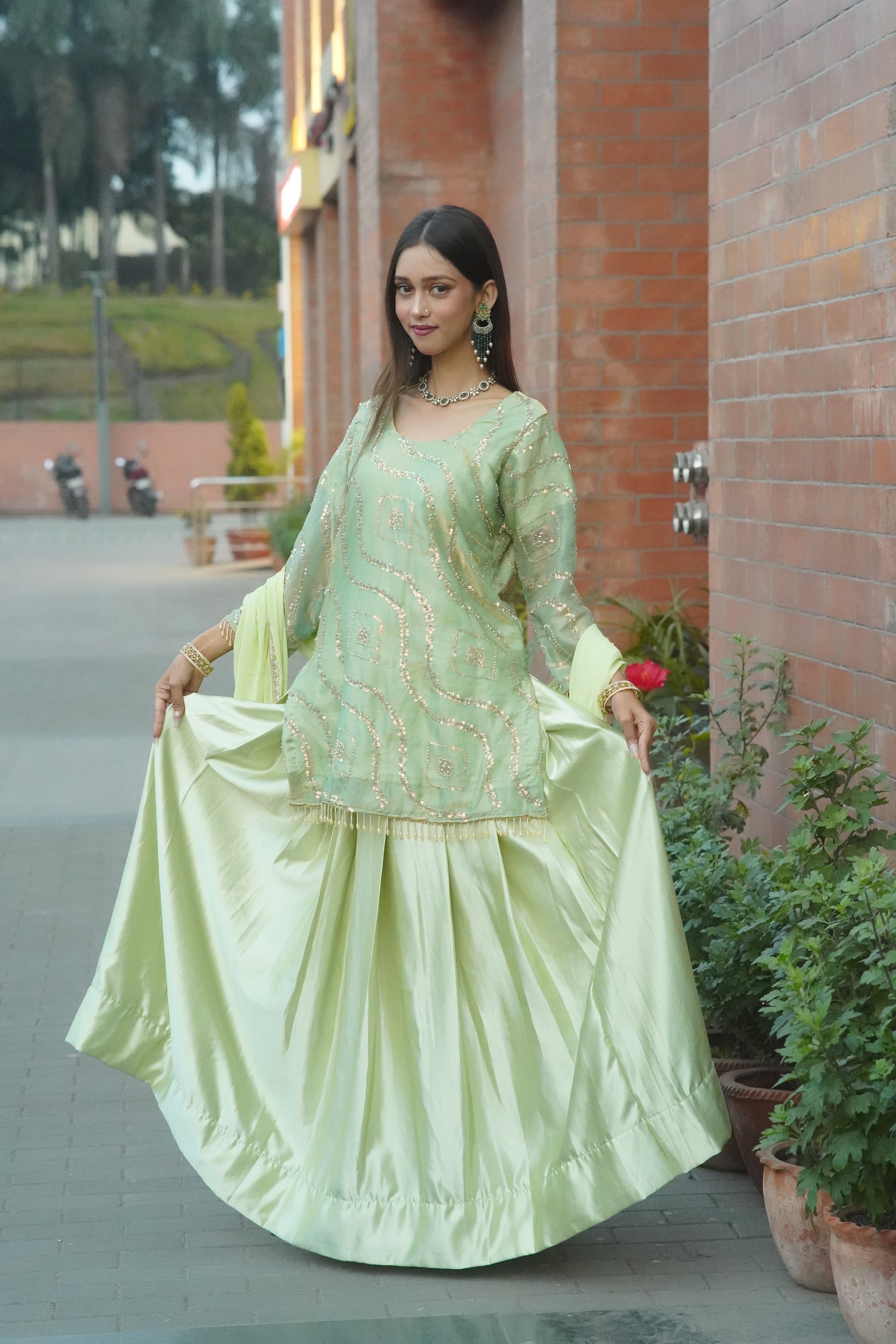 Pastel Green Embellished Ethnic Set
