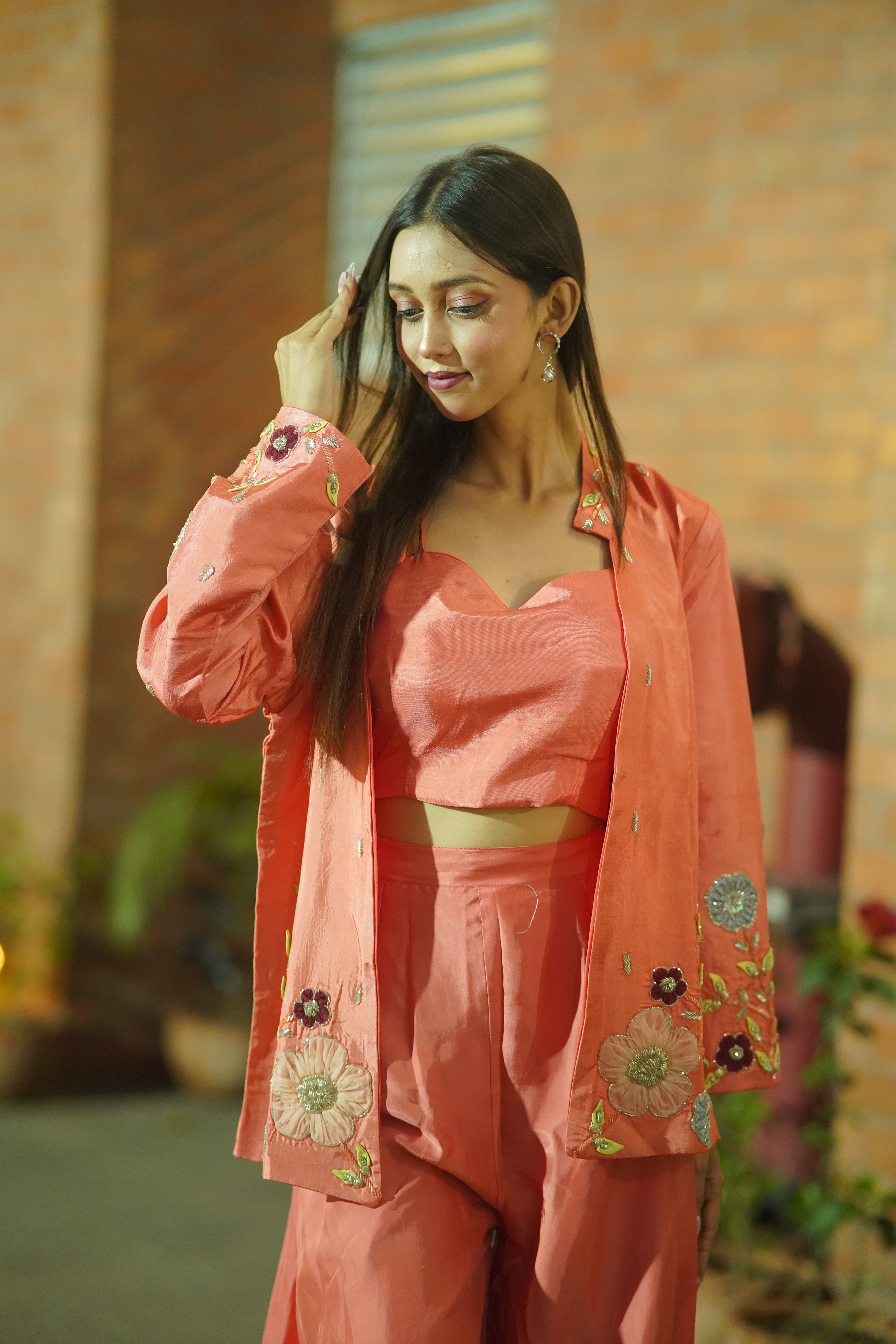 HO Silk Indo‑Western Co‑ord Set with Handworked Jacket