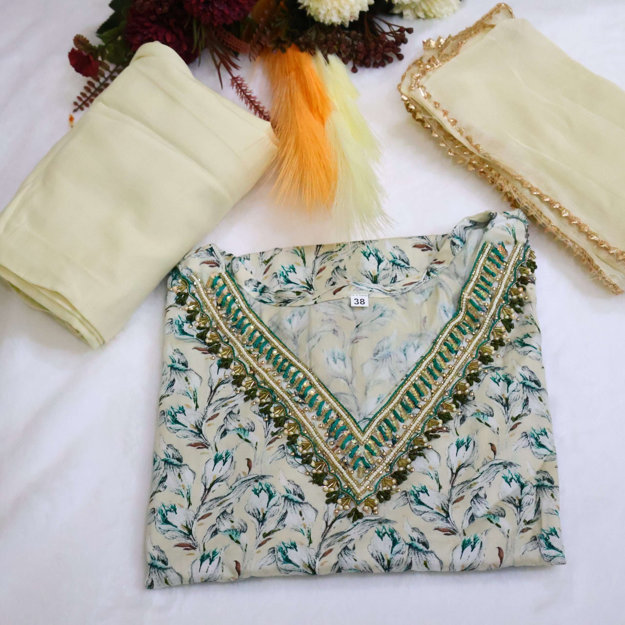 Premium Cotton Kurta Pant Set with Handwork & Dupatta