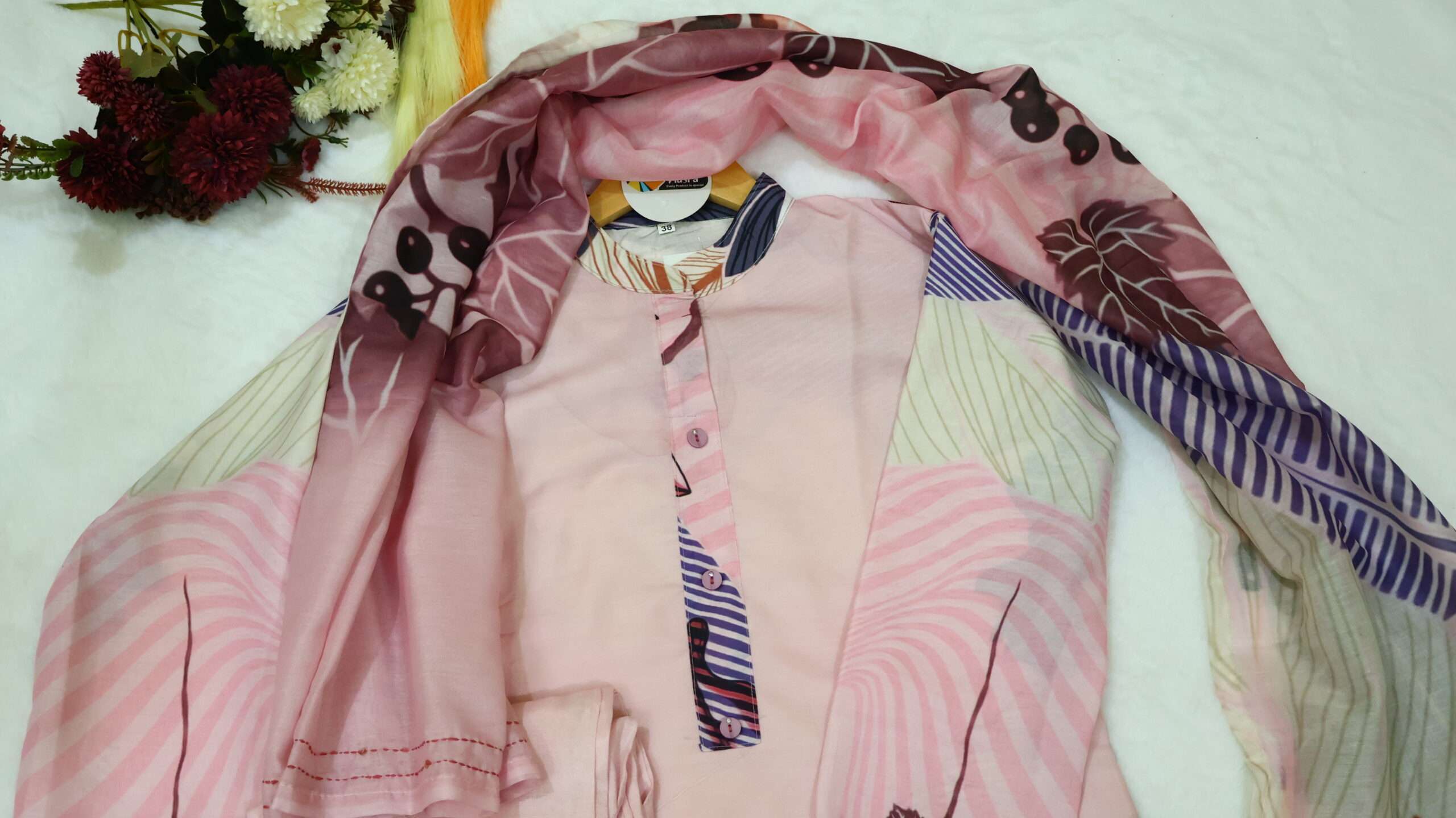 Kurta Pant Set with Digital Print & Handwork