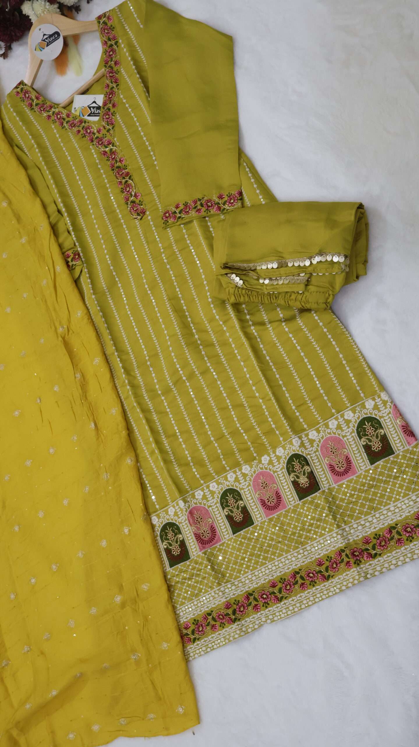 Dola Silk Embroidered Kurta Pant Set with Dupatta