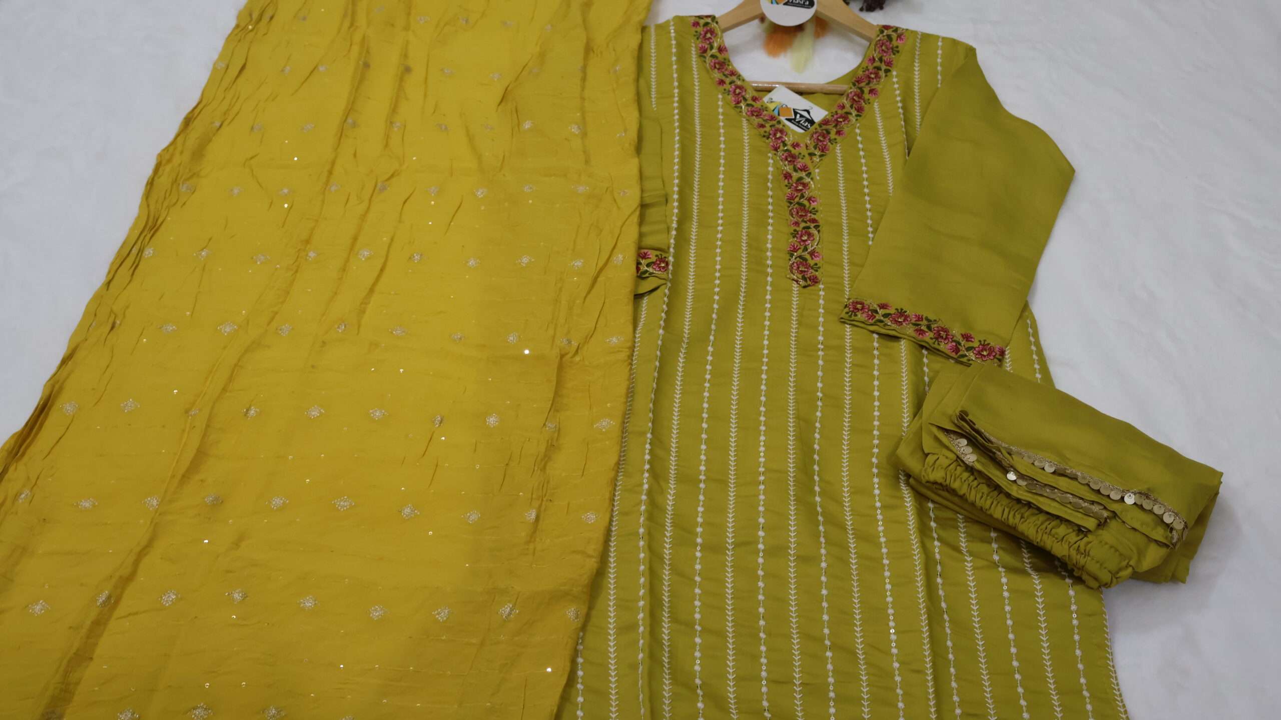 Dola Silk Embroidered Kurta Pant Set with Dupatta