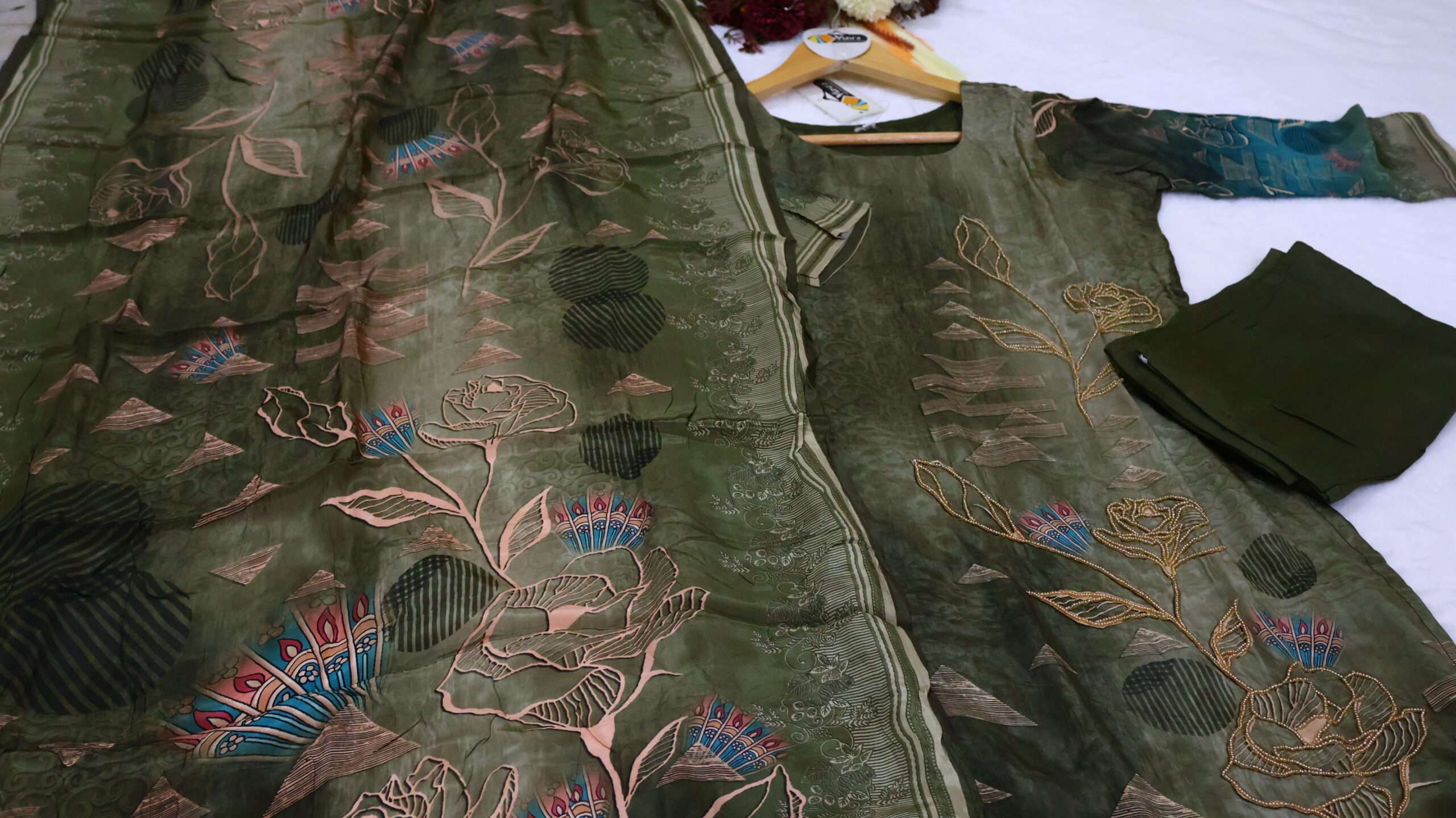 Pure Crepe Kurta Set with Handwork Dupatta