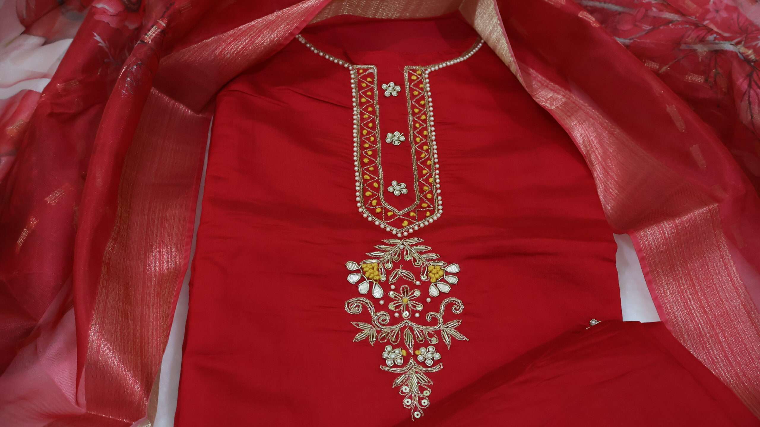 Dola Silk Kurta Pant Set with Handwork & Jacquard Dupatta