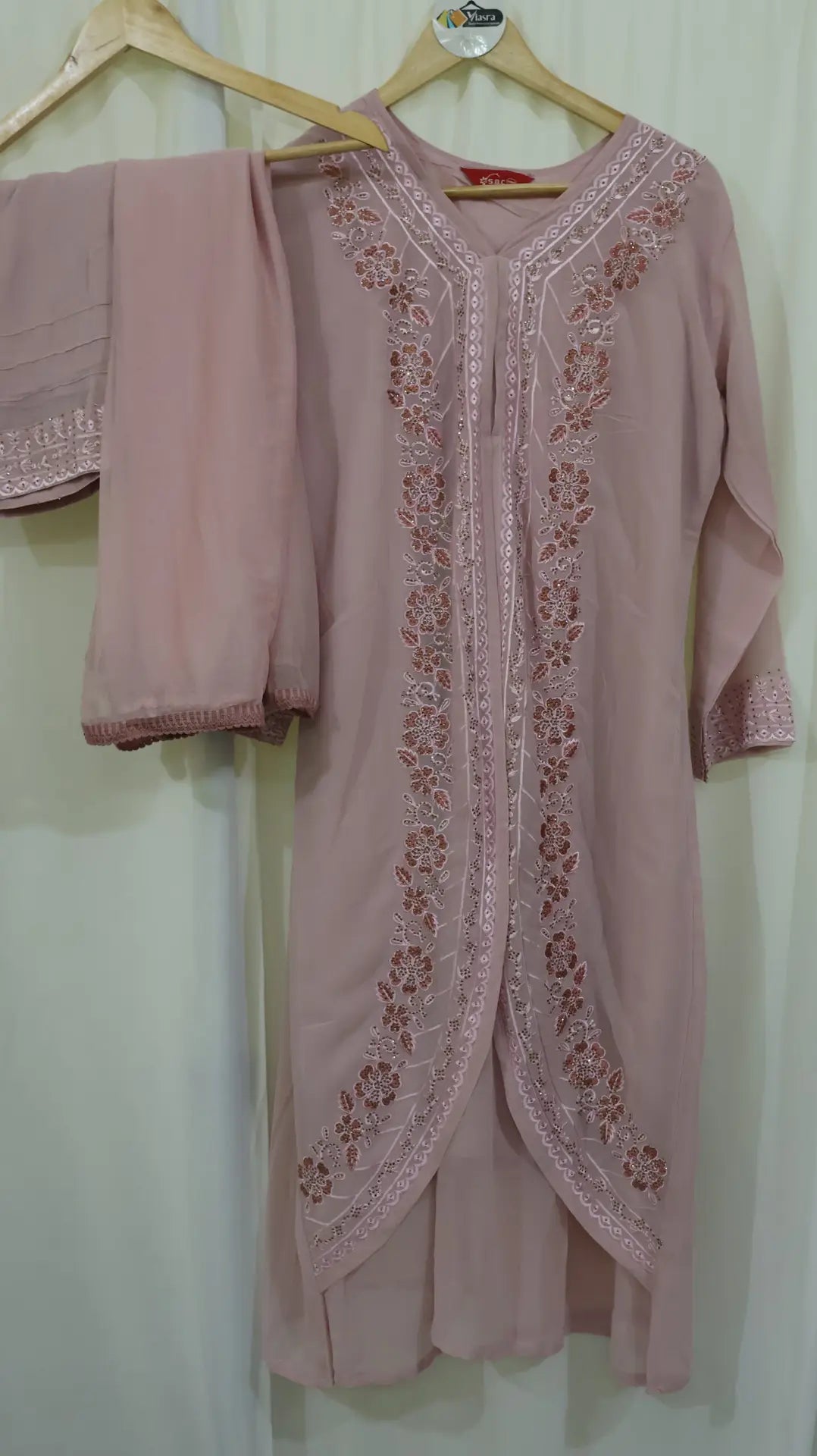 Pink Pakistani Georgette Co‑Ord Set with Dupatta