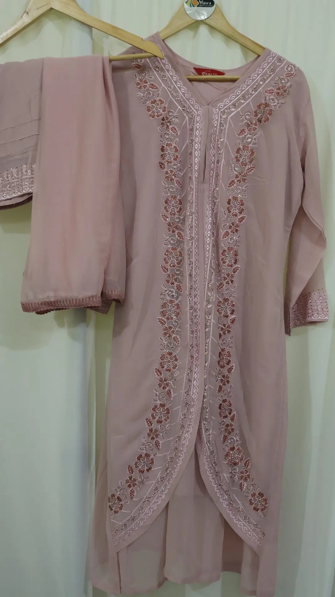 Pink Pakistani Georgette Co‑Ord Set with Dupatta
