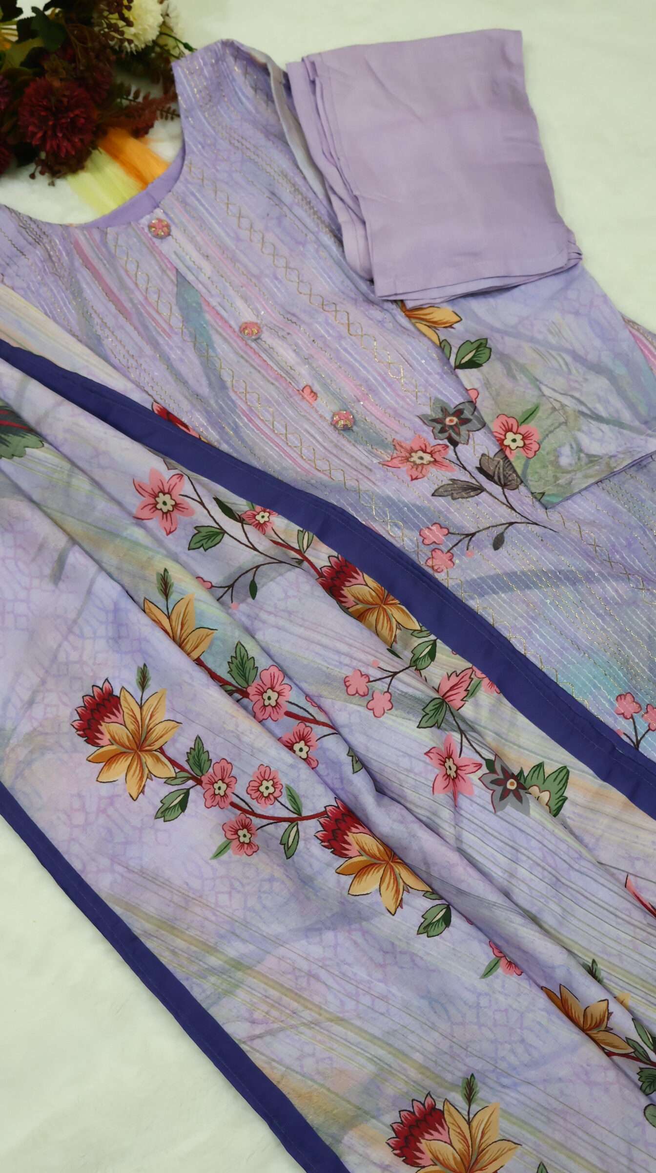 Cotton Crepe Kurta Pant Set with Dupatta