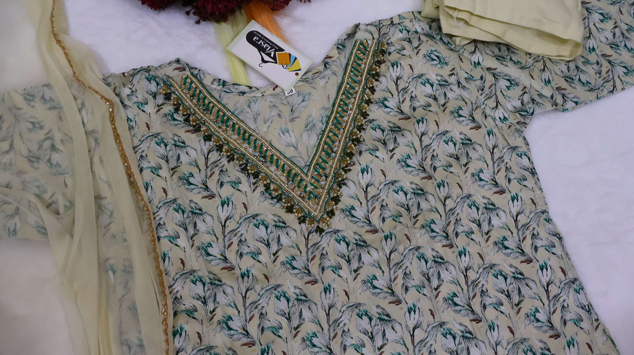 Premium Cotton Kurta Pant Set with Handwork & Dupatta