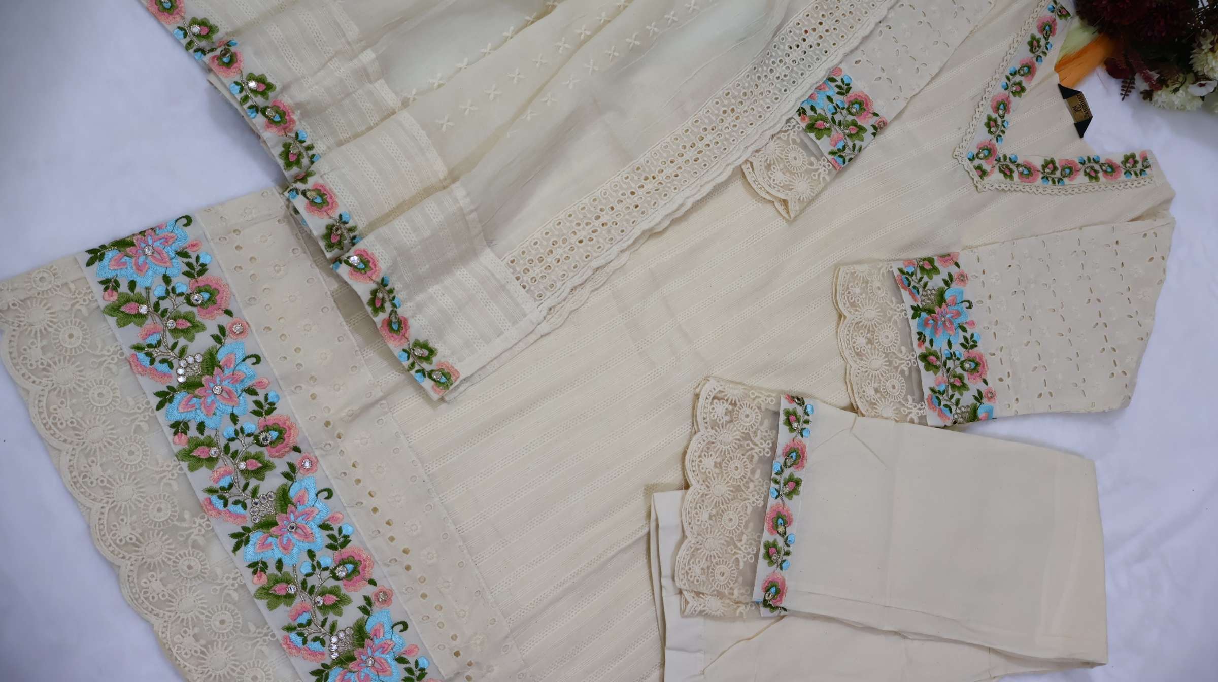 Mal Cotton Embroidered Kurta Pant Set with Dupatta