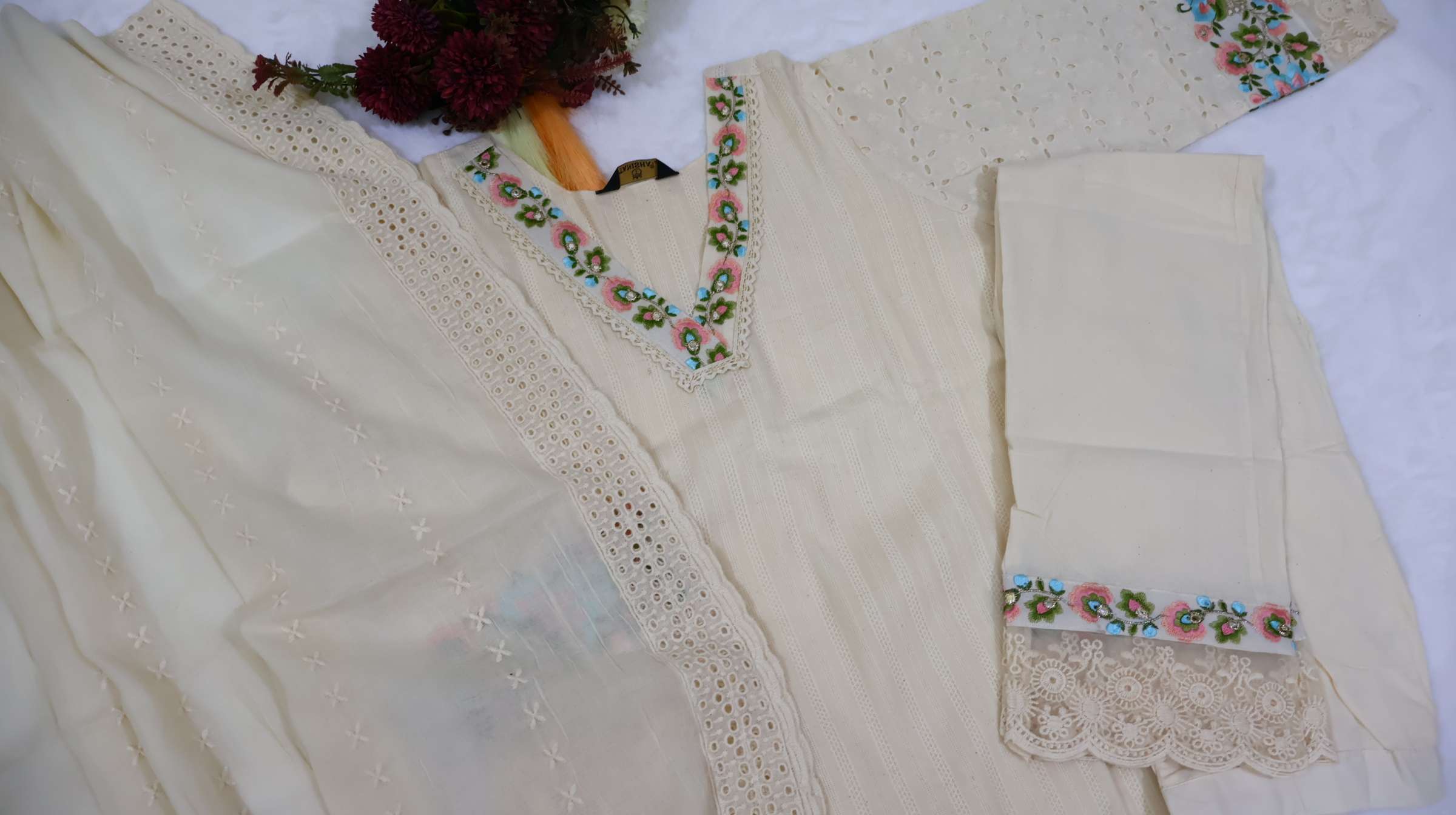 Mal Cotton Embroidered Kurta Pant Set with Dupatta