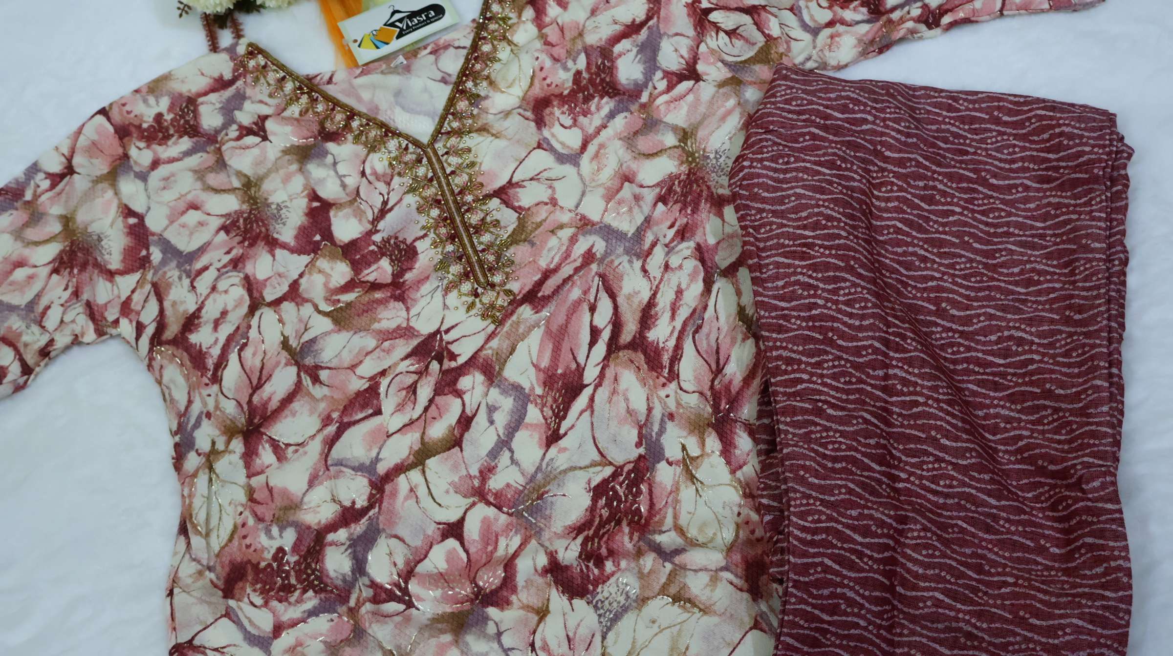 Capsule Foil Print Kurta & Pant Set with Hand Work